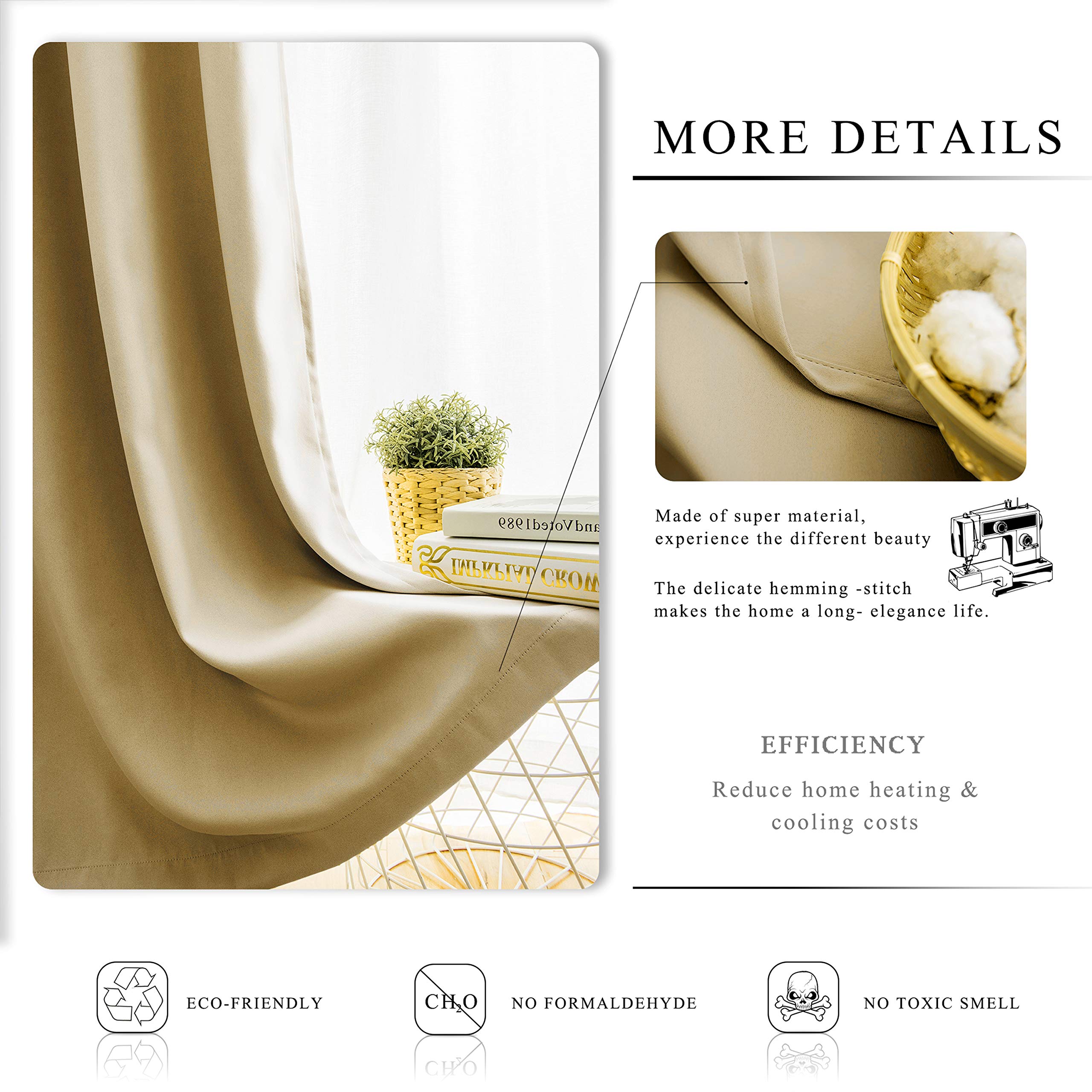 WONTEX Blackout Curtains 52x54 Inch - Thermal Insulated Room Darkening Window Drapes with Grommet Top, Beige (2 Panels) for Living Room, Bedroom & Home Theater - Noise Reducing & Energy Efficient Window Treatment