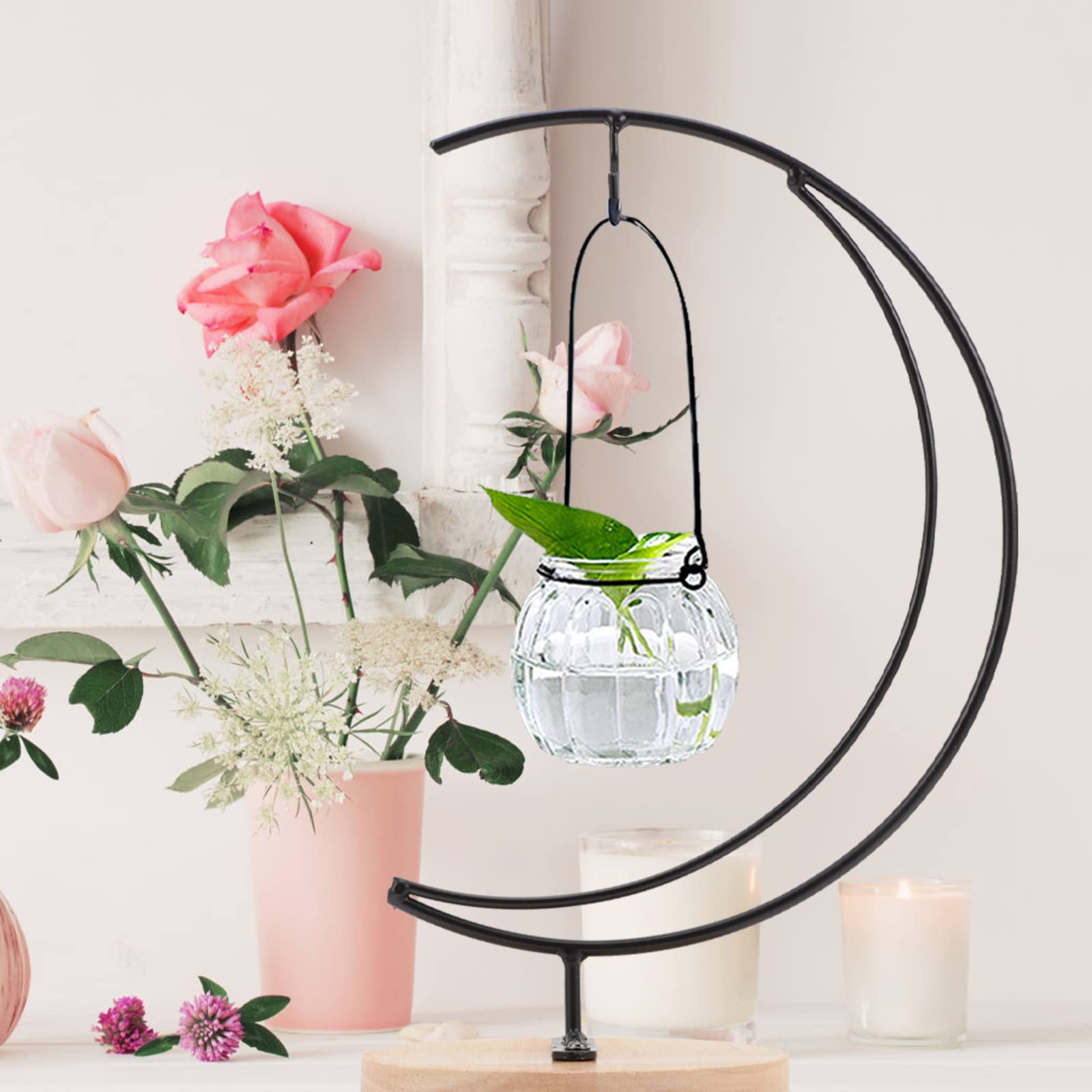 Elegant Wrought Iron Glass Vase Display Holder - Micro Landscape Frame for Home & Wedding Decor, Jewelry Rack & Ornament Shelf - Perfect for Wall Decor, Table Centerpieces, and Gift Display