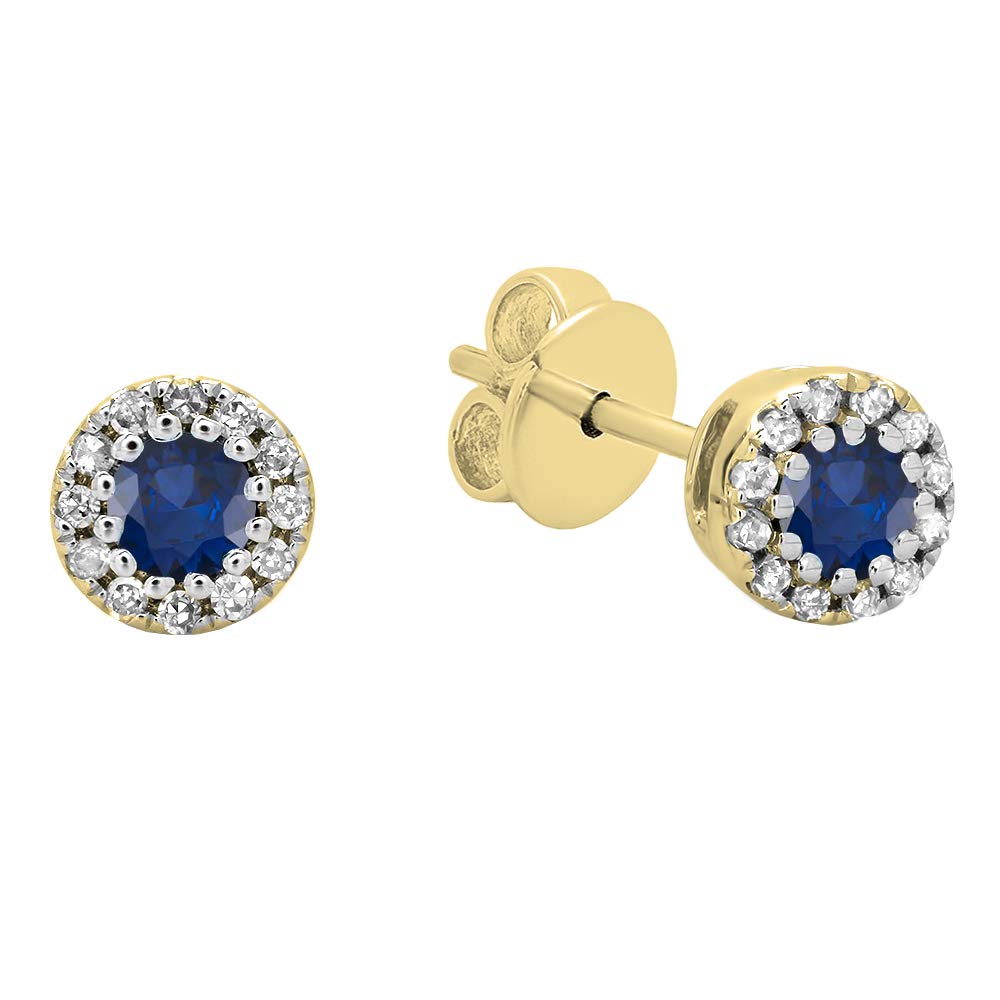 2.5mm Round Blue Sapphire & White Diamond Halo Stud Earrings for Women - 18K Solid Gold Dazzlingrock Collection | Elegant Gift for Anniversary, Wedding & Special Occasions