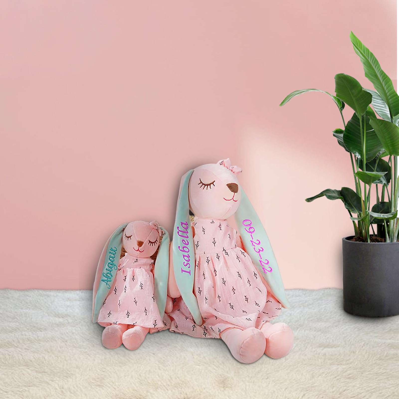 Custom Easter Bunny Plush Toy with Name - Personalized Gift for Baby Girls, Easter Decor