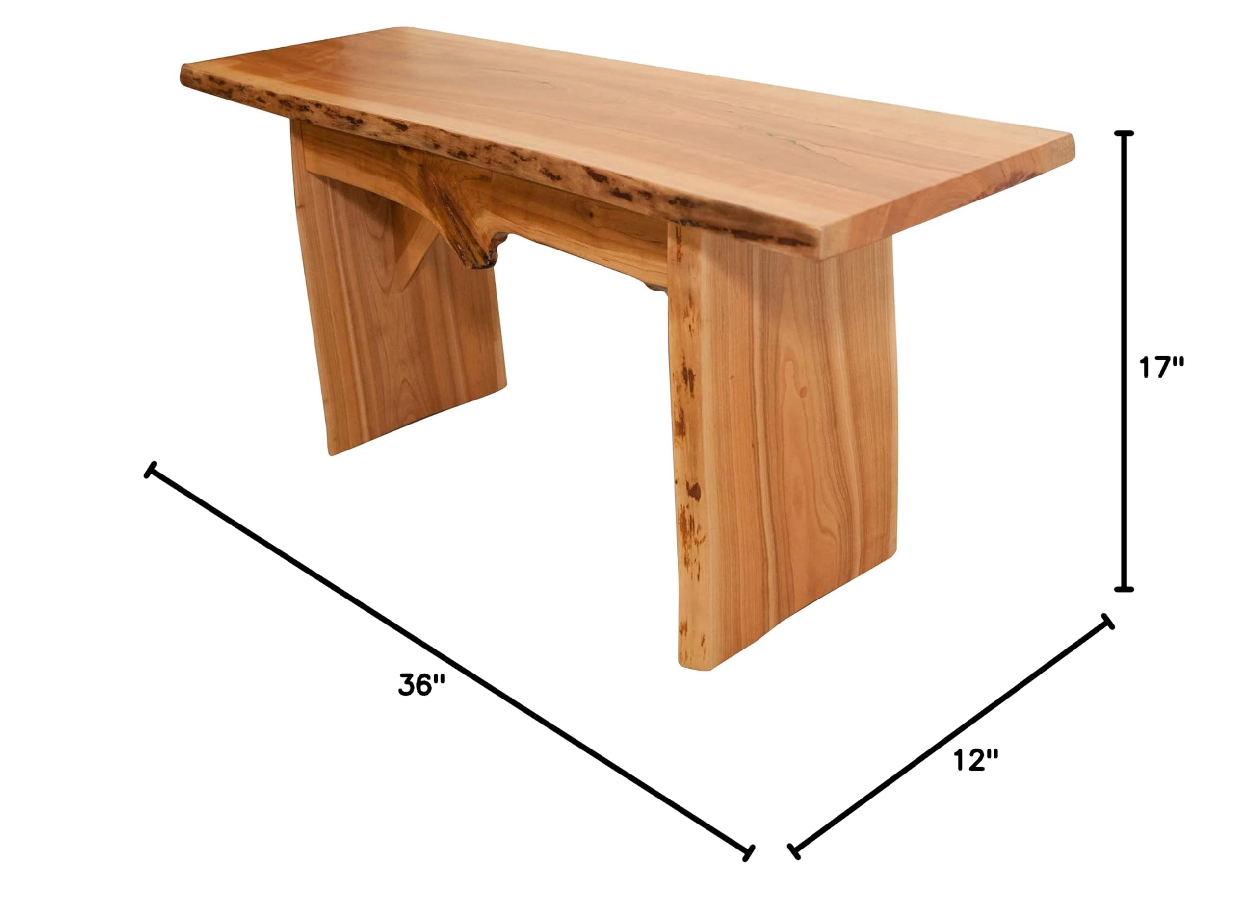 Rustic Red Door Co. Live Edge Wooden Bench - Solid Cherry Wood Dining Bench with Natural Edge - 3 Feet Long Clear Coated Wooden Slab Bench for Farmhouse, Dining Room, or Entryway Decor