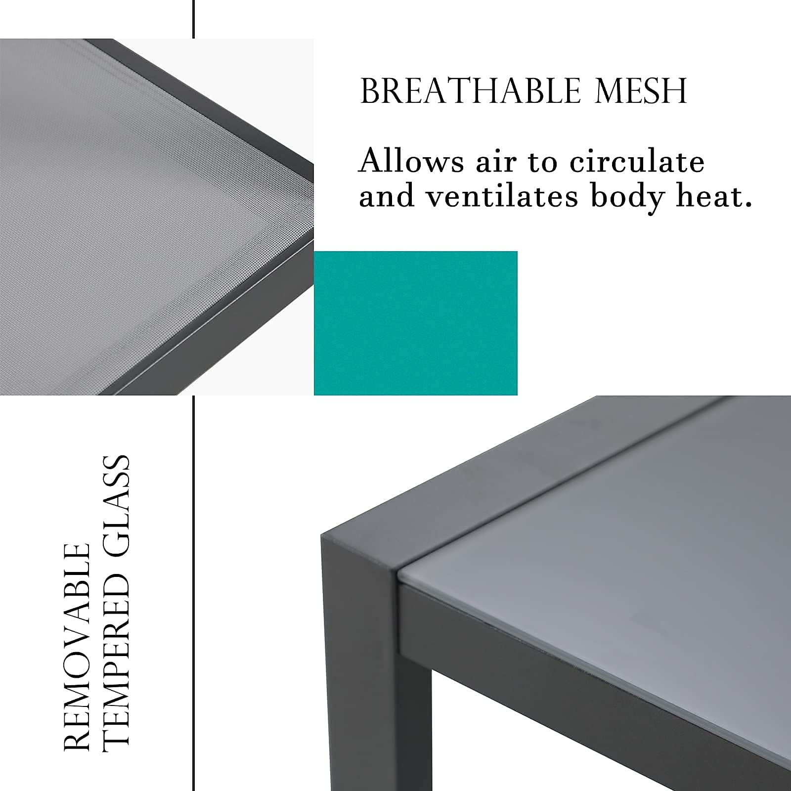 Outdoor Patio Furniture Set with Chaise Lounge - Aluminum L-Shaped Corner Sectional Sofa with Glass Coffee Table, Dark Grey Finish & Grey Cushions for Garden, Porch, Backyard - Perfect for Relaxing, Entertaining & Space-Saving Outdoor Living