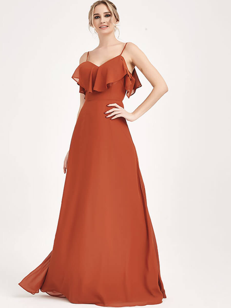 Convertible Bridesmaid Dress - 3-Way Styling Burnt Orange Chiffon Gown for Weddings, Parties & Formal Events