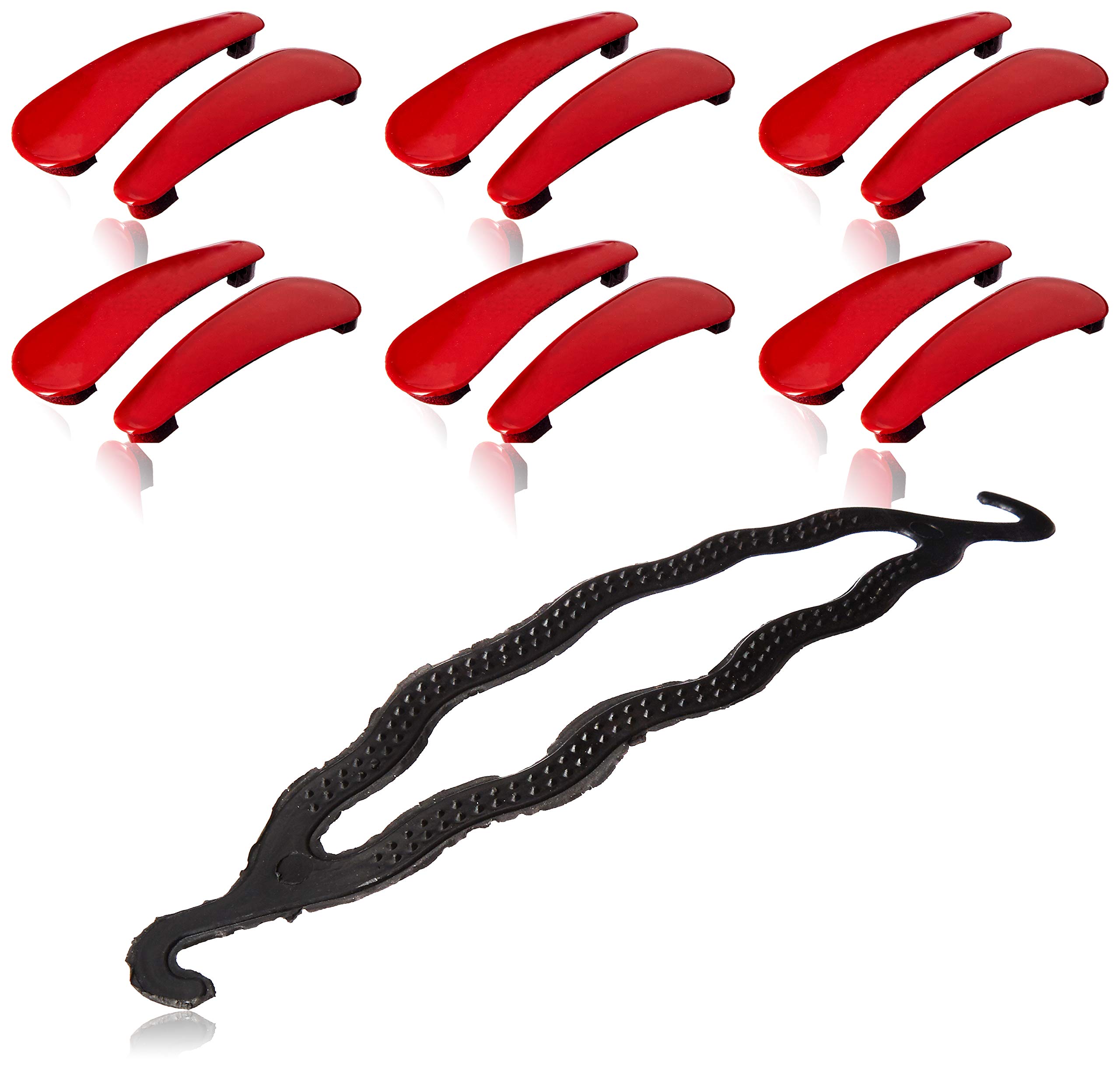 Chanderkash Solid Tic Tac Hair Clips - 12 Pack Red Hairpins with Free Bun Maker | Non-Slip Hair Accessories for Women & Girls | Perfect for School, Work, Parties & Everyday Styling