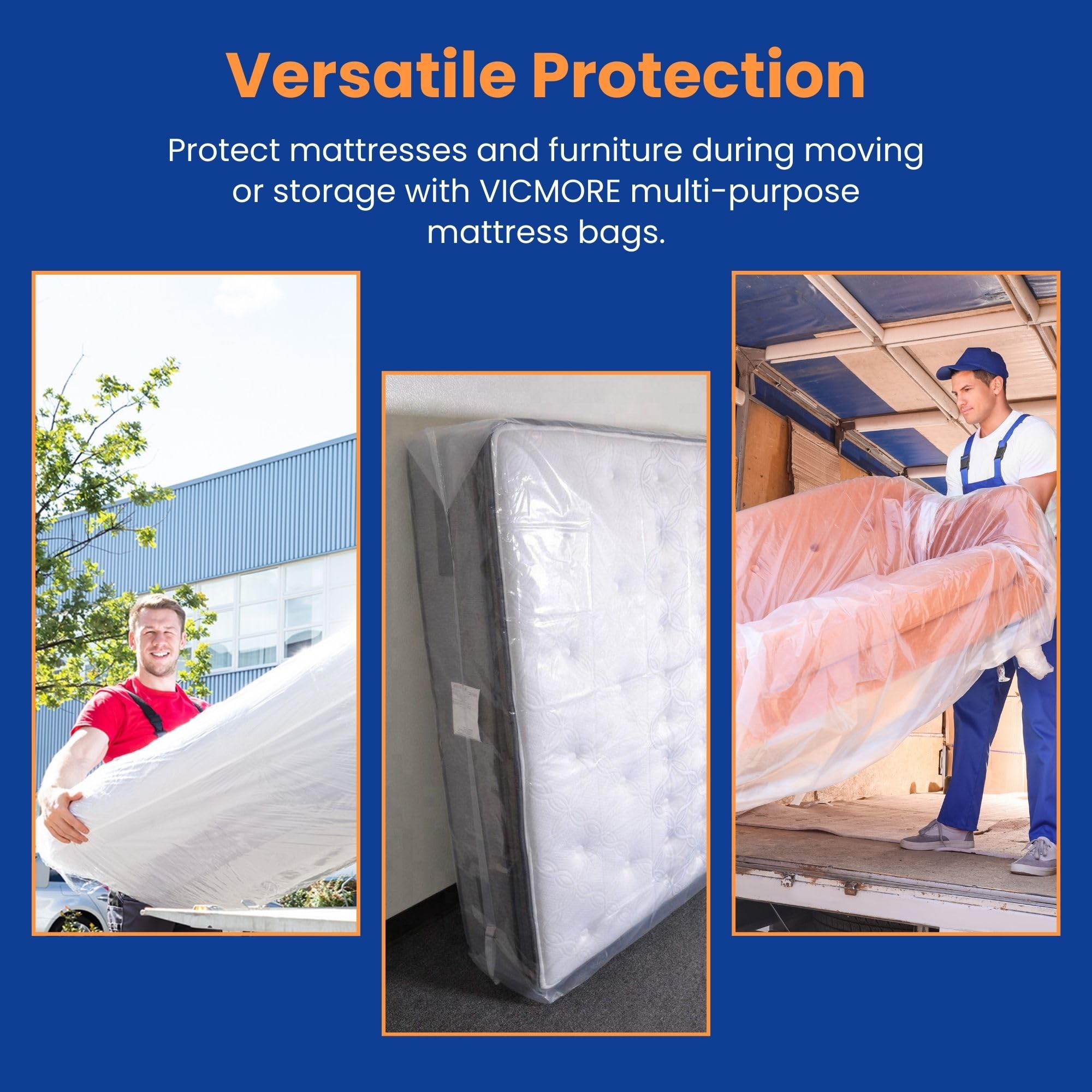 VicMore 2-Pack Queen Size Heavy-Duty Waterproof Mattress Protector - Tear-Resistant Plastic Mattress Cover for Moving, Storage & Bed Bug Protection - Clear Transparent Mattress Pad Fits 8-21