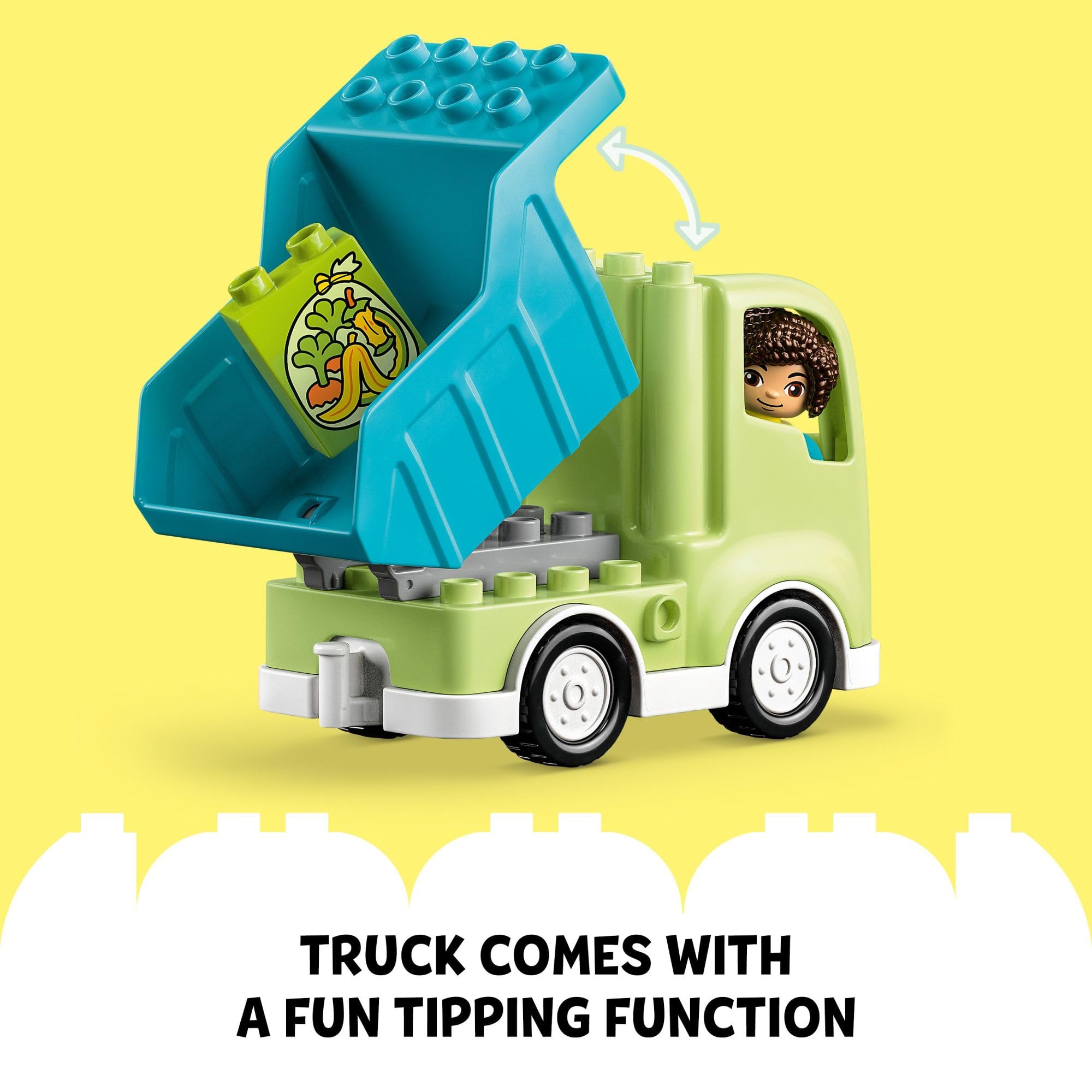 LEGO DUPLO Town Recycling Truck 10987 Building Toy Set - STEM Educational Construction Kit for Toddlers Ages 2+ | Creative Birthday Gift for Boys & Girls | Includes 3 Sorting Bins for Recycling Fun | Perfect for Pretend Play & Environmental Learning