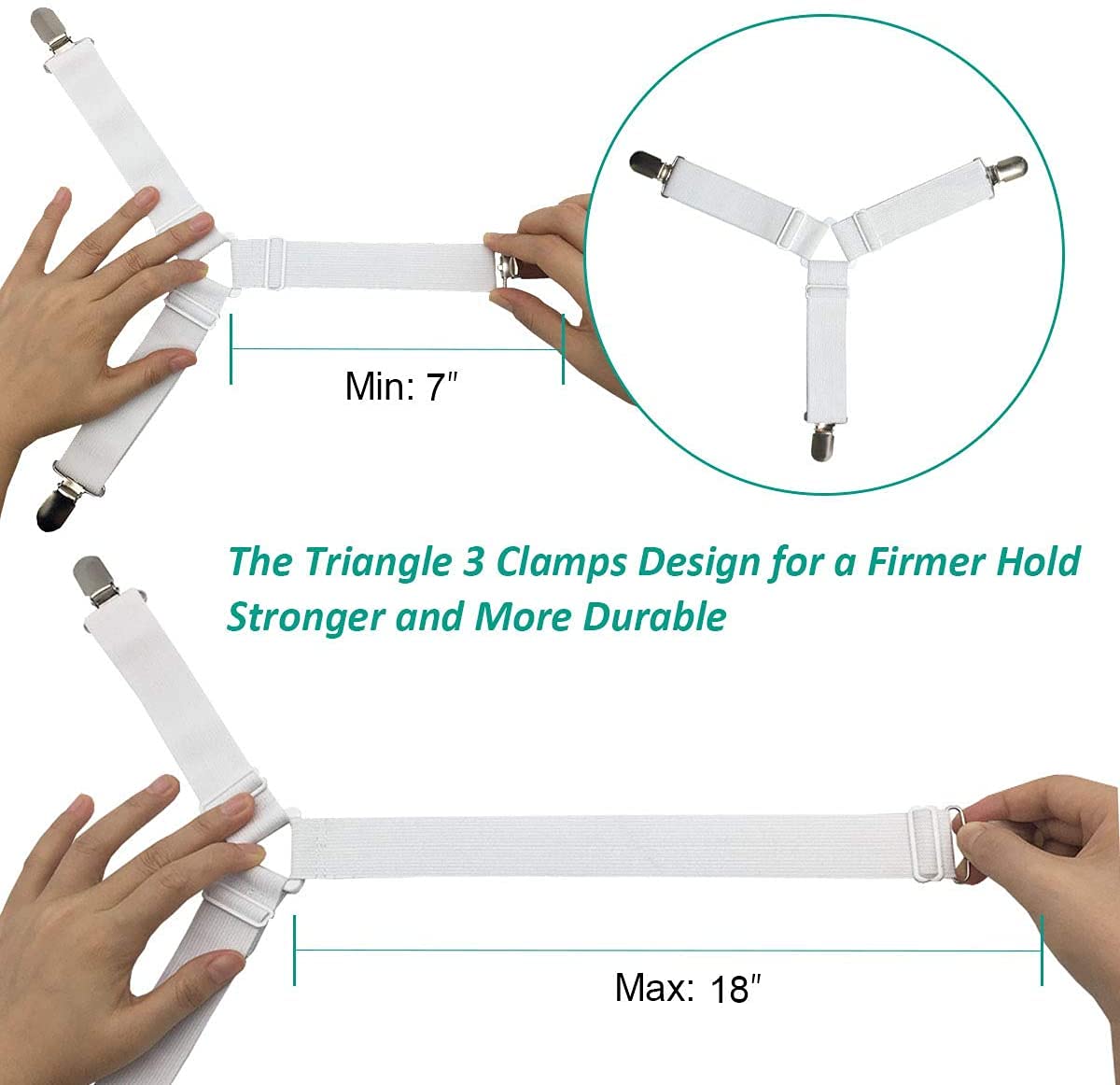 **Bed Sheet Holder Straps - 2 Sets of Adjustable Sheet Fasteners & Keepers for Secure Fit - Perfect for Deep Pocket, King, Queen & Twin Mattresses**