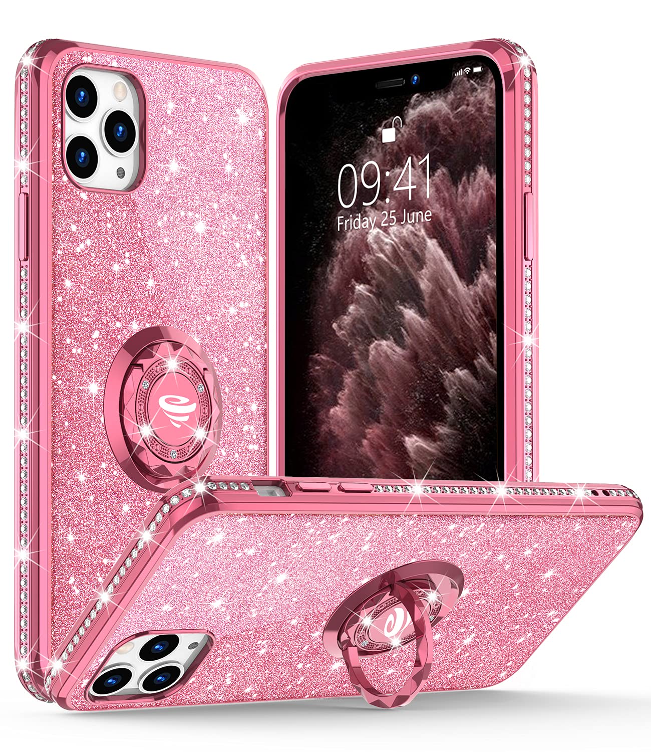 OCYCLONE iPhone 11 Pro Max Case - Sparkling Glitter Diamond Soft Bumper Cover with Ring Stand | Shockproof Protective Phone Case for Women & Girls | Compatible with 6.5 inch iPhone 11 Pro Max (Rose Gold) | Perfect for Daily Use, Work, Travel & Selfies