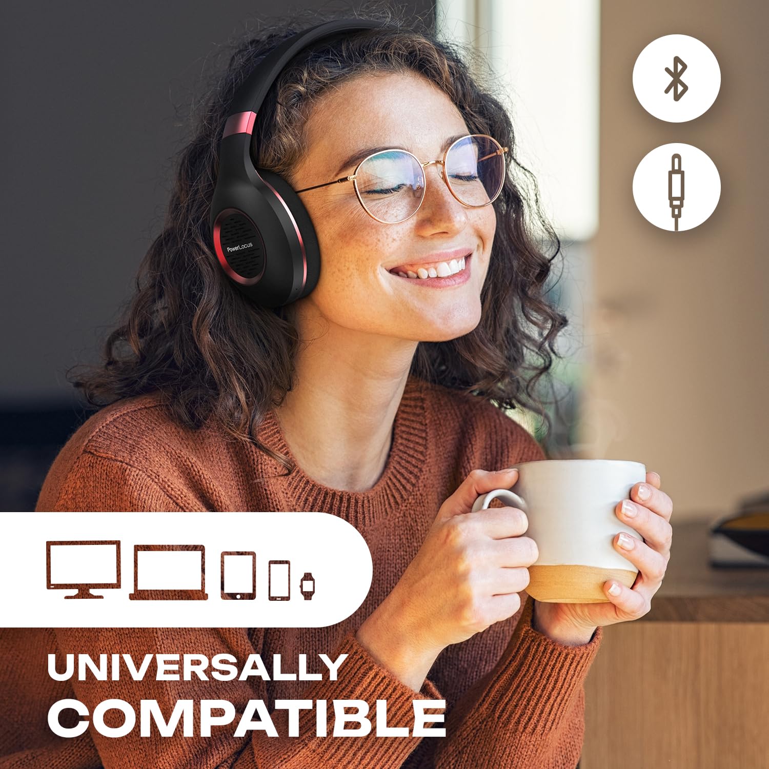 PowerLocus Wireless Over-Ear Bluetooth Headphones with Hi-Fi Stereo & Deep Bass, Foldable Design with Soft Earmuffs & Built-in Mic - Wireless/Wired Headset for Phone, Tablet, PC - Perfect for Gaming, Travel & Office Use