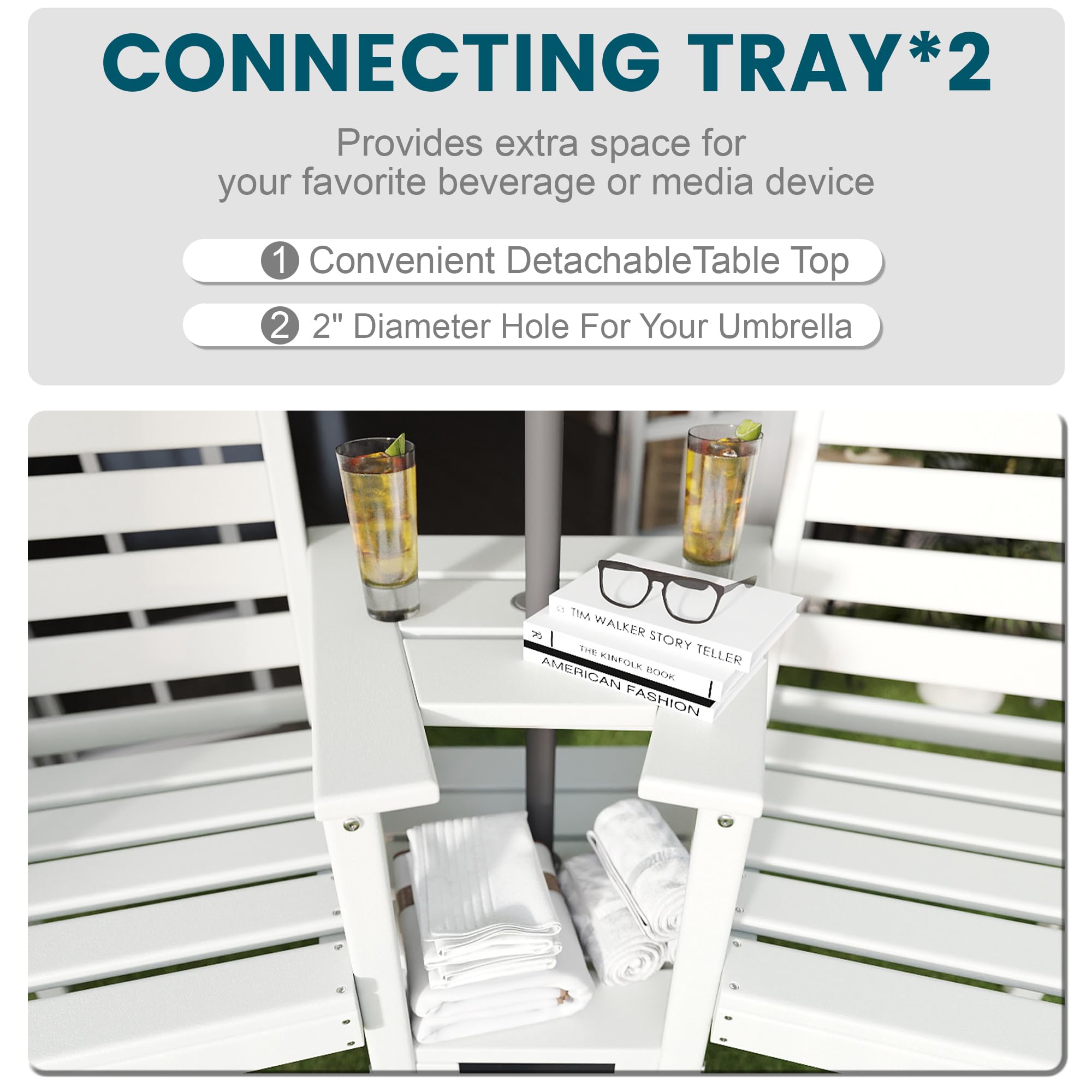 Premium HDPE Adirondack Bar Height Chairs Set of 2 - All-Weather Outdoor Bar Stools with Detachable Trays for Patio, Poolside, Bistro & Backyard Relaxation | White Tall Adirondack Chairs for Garden, Deck & Balcony Use