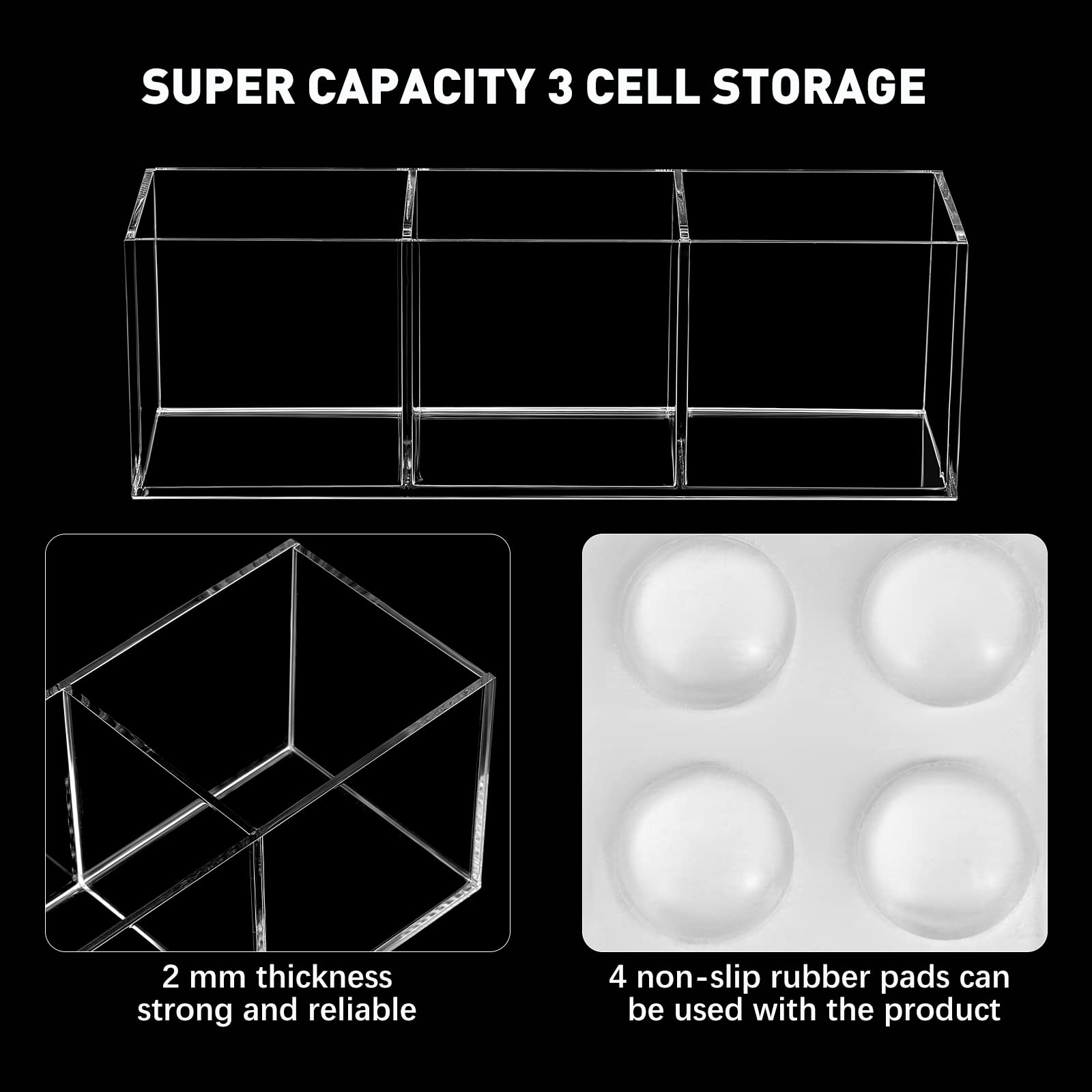 Epakh 2-Piece Clear Acrylic Cube Organizer with 3 Compartments - Perfect Pencil Holder & Makeup Brush Organizer for Desk, Office, Vanity - Ideal for Home, School & Office Organization