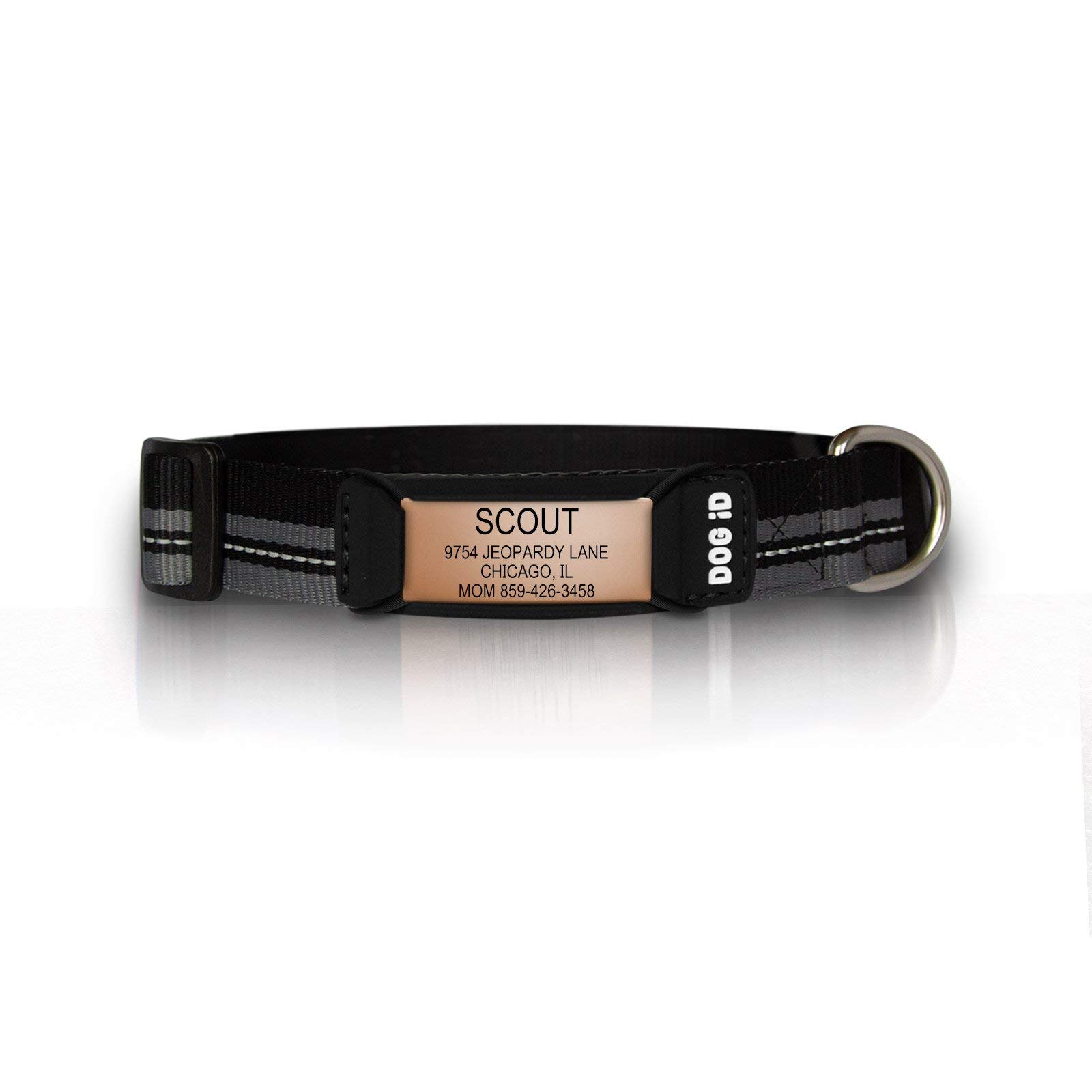 Rock Solid Collar ID Tag - Engraved Rose Gold & Black Pet ID Tag for Small Dogs - Perfect for Daily Walks, Vet Visits & Travel Accessories