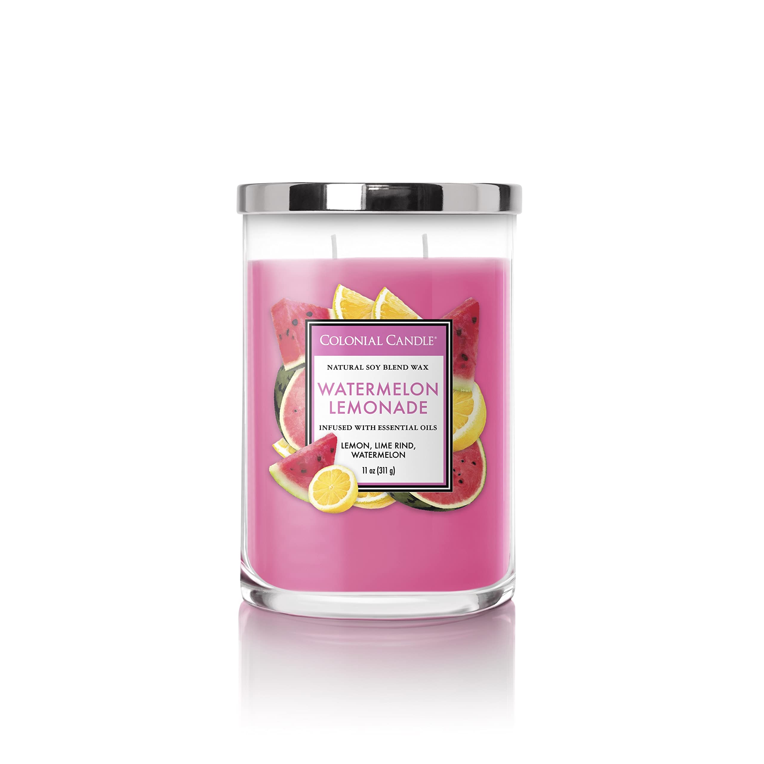 Colonial Candle Watermelon Lemonade Scented Jar Candle - 2 Wick, 11 oz, 80-Hour Burn Time | Classic Cylinders Collection | Perfect for Home Decor, Relaxation & Gifts