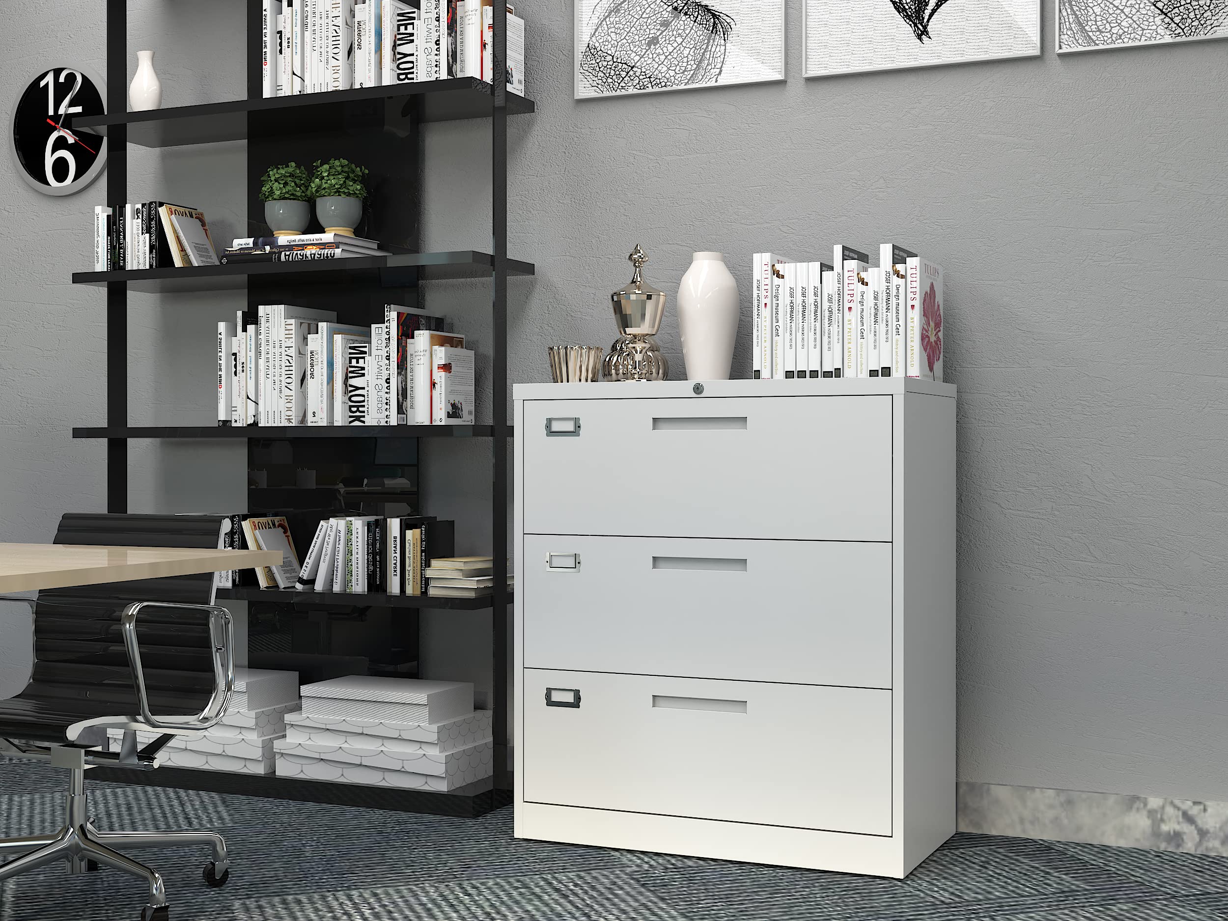 3-Drawer Metal Lateral File Cabinet with Lock - Steel Storage Cabinet for Legal/Letter/A4 Documents - Wide Office & Home File Organizer (Assembly Required) - Perfect for Workspaces, Home Offices & Storage Rooms