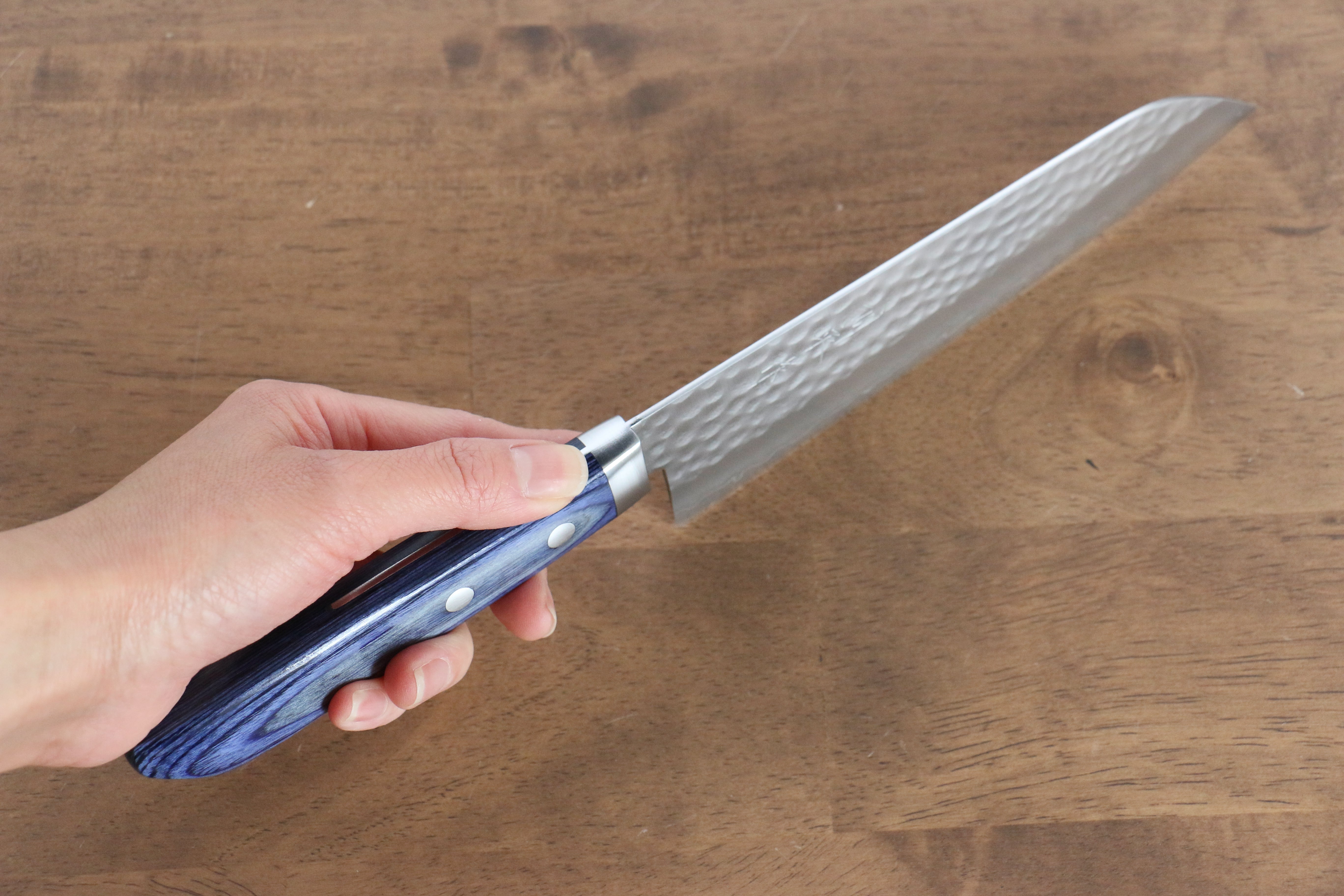 Premium Kunihira VG1 Hammered Santoku Knife 170mm - Japanese Blue Pakkawood Handle - Perfect for Slicing, Dicing & Chopping Vegetables, Meat & Fish