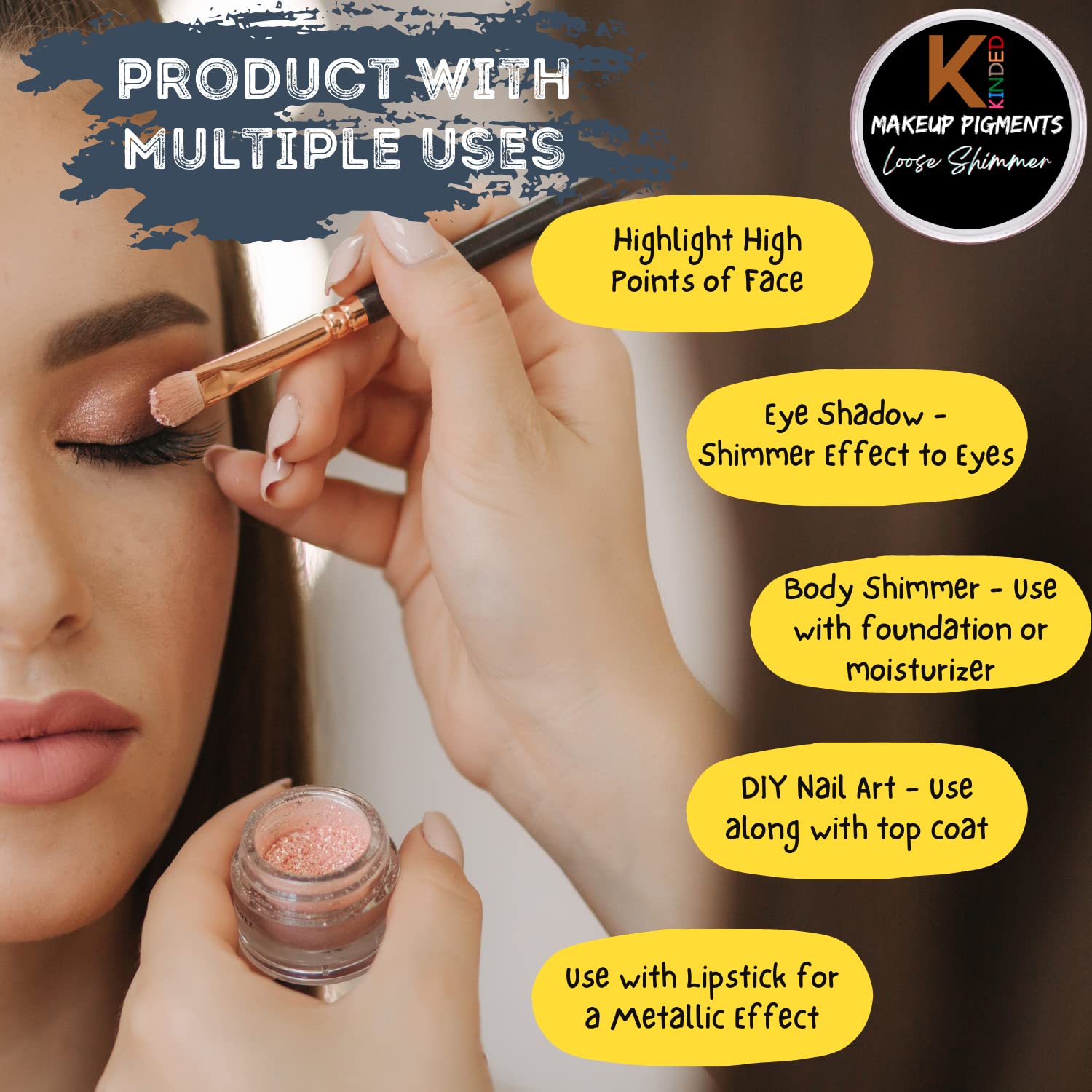 Metallic Loose Shimmer Eyeshadow Pigments - Golden & Silver Glitter Powder for Smokey Eye Makeup | Face Highlighter, Brow Bone & Body Glow | Vegan, Cruelty-Free Foil Dust (3g Each) | Perfect for Party, Festival & Night Out Looks