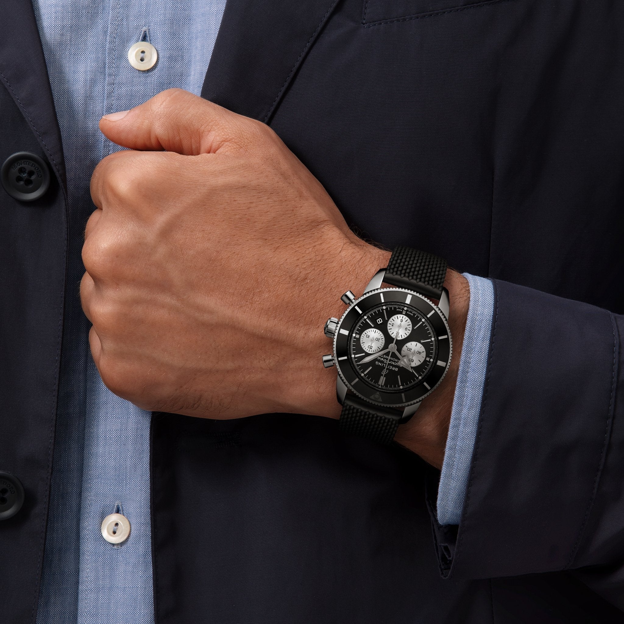Superocean Heritage B01 Chronograph 44mm Men's Watch - Black & White Panda Dial with Rubber Strap | Luxury Diving, Water Sports & Everyday Wear