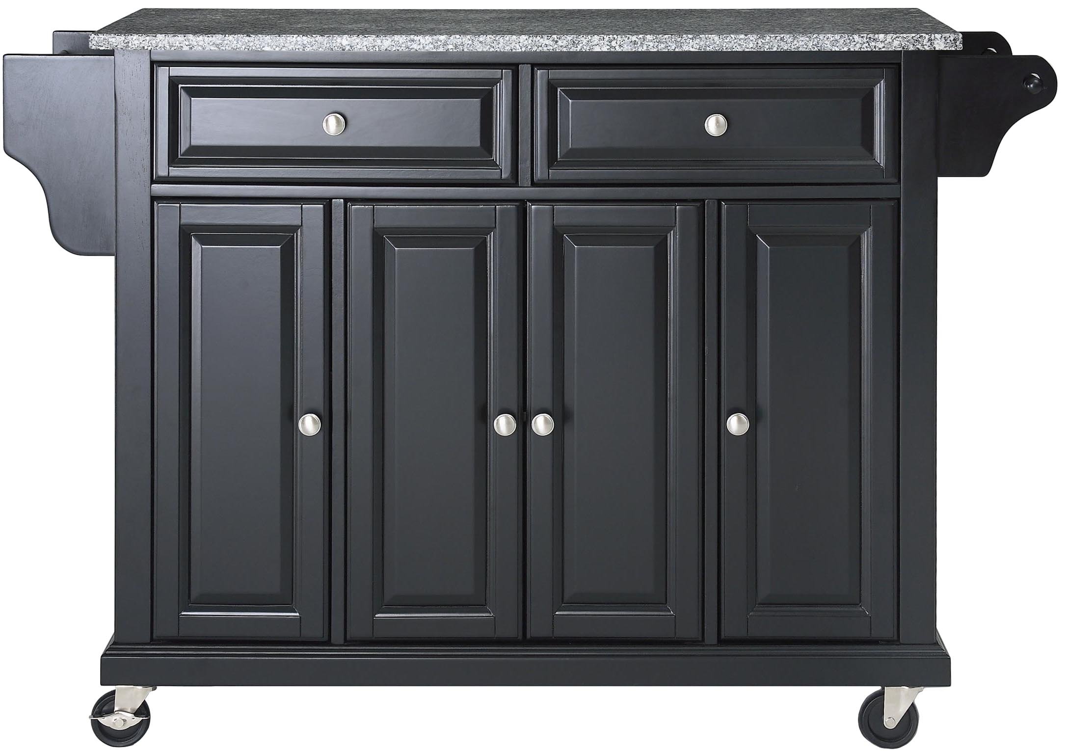 Crosley Black Granite Top Full-Size Rolling Kitchen Island Cart with Storage, Microwave Stand & Spice Rack - Perfect for Small Kitchens, Apartments & Food Prep Stations