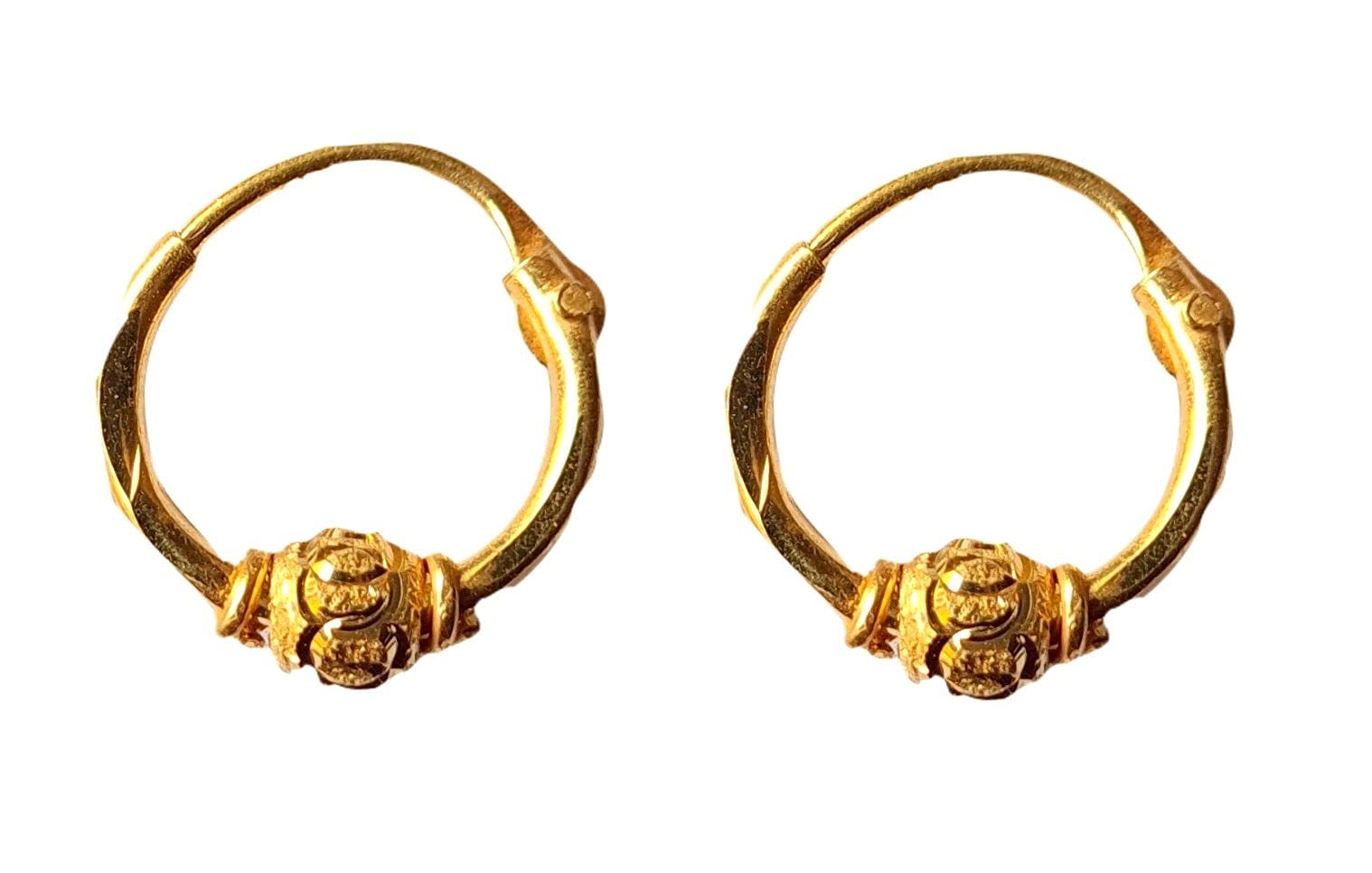 22K/18K Solid Gold Divine Single Bead Hoop Earrings for Women - Certified Fine Yellow Gold Jewelry for Girls, Bridal, Wedding & Special Occasions | Perfect Gift for Engagement, Anniversary & Celebrations