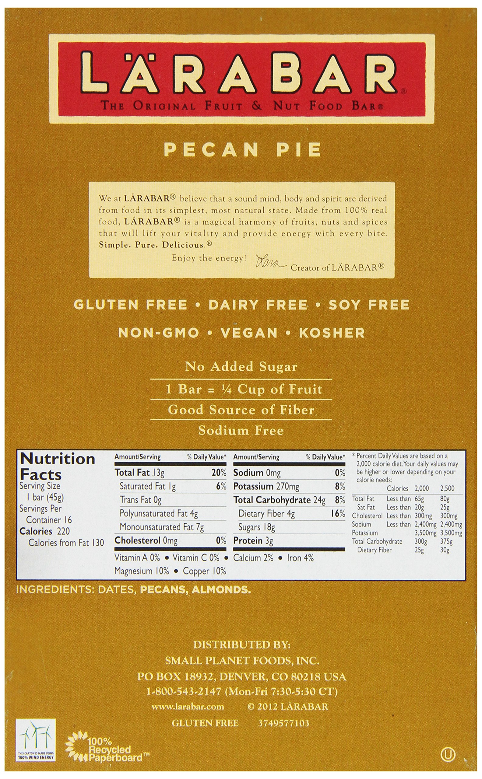 Larabar Pecan Pie - Gluten Free Vegan Fruit & Nut Energy Bar, 1.6 oz (16 Count Pack) - Healthy Snack for Hiking, Travel & On-the-Go Nutrition