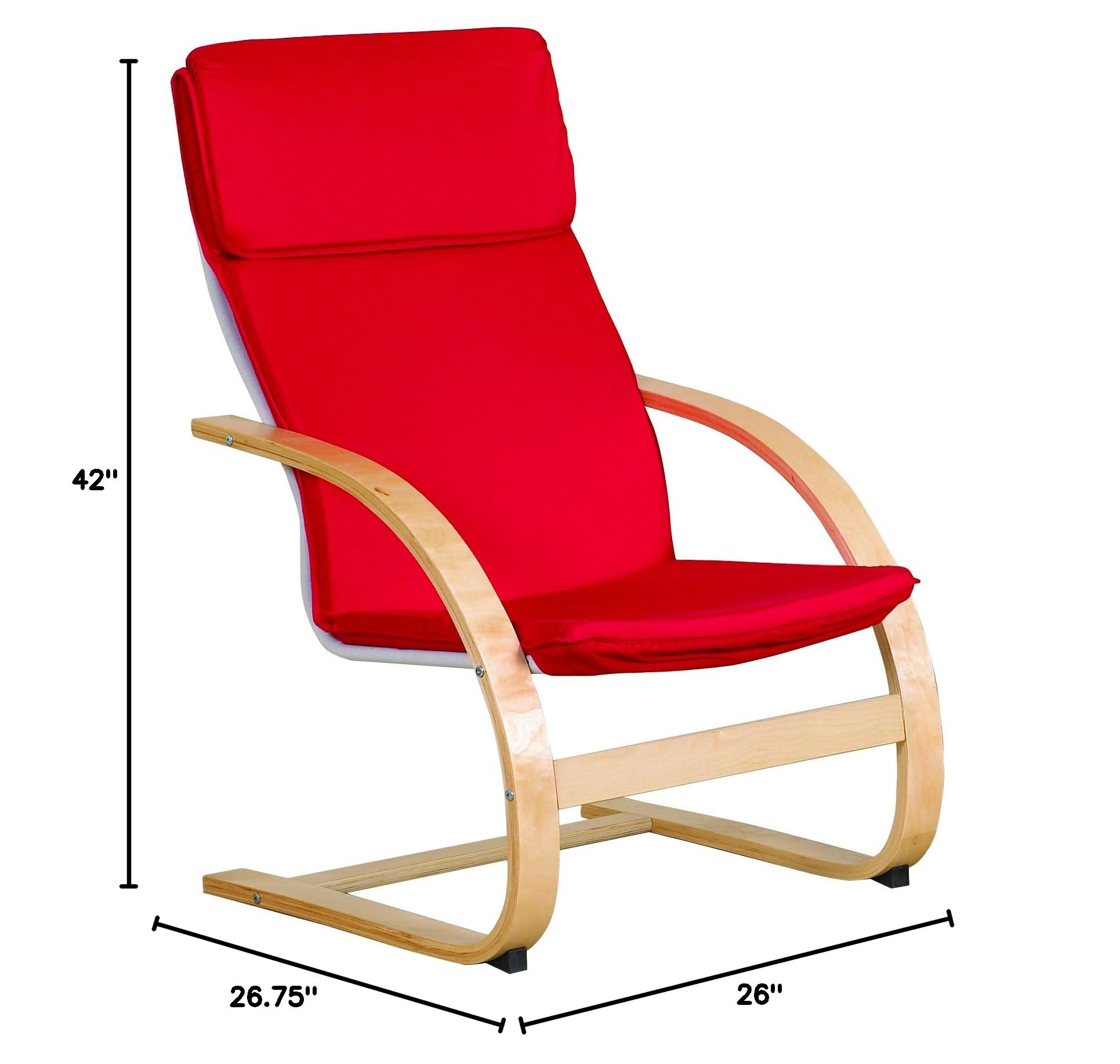 ECR4Kids Natural Bentwood Comfort Arm Chair for Adults - Birch Finish with Red Cushions - Ergonomic Teacher Chair for Classroom, Office, or Home Use
