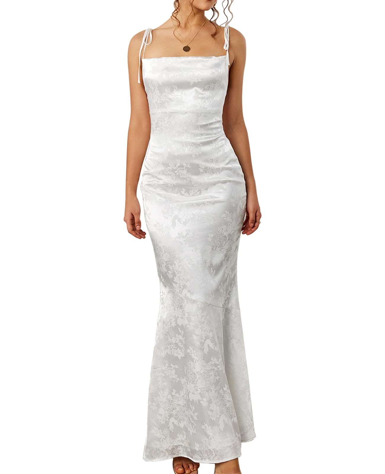 GLNEGE Women's Satin Bodycon Maxi Dress - Elegant Formal Spaghetti Strap Cowl Neck Evening Party Gown for Prom, Wedding Guest & Cocktail Dresses | Perfect for Date Night, Bridesmaid & Special Occasions