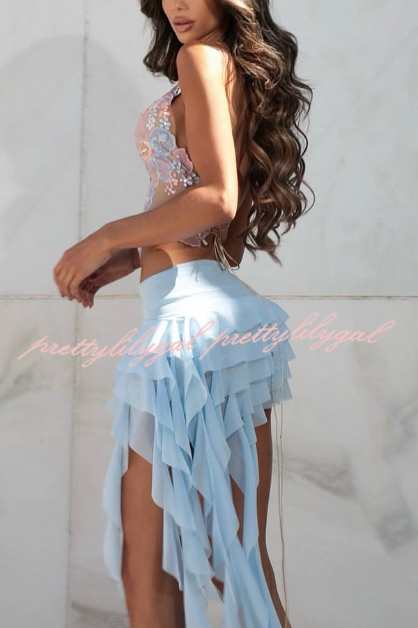 Solid Color Pleated Ruffle Ribbon Mini Skirt for Women - Elegant Party Dress, Casual Outfit & Cake Party Attire - Perfect for Birthday Celebrations, Date Nights and Special Occasions