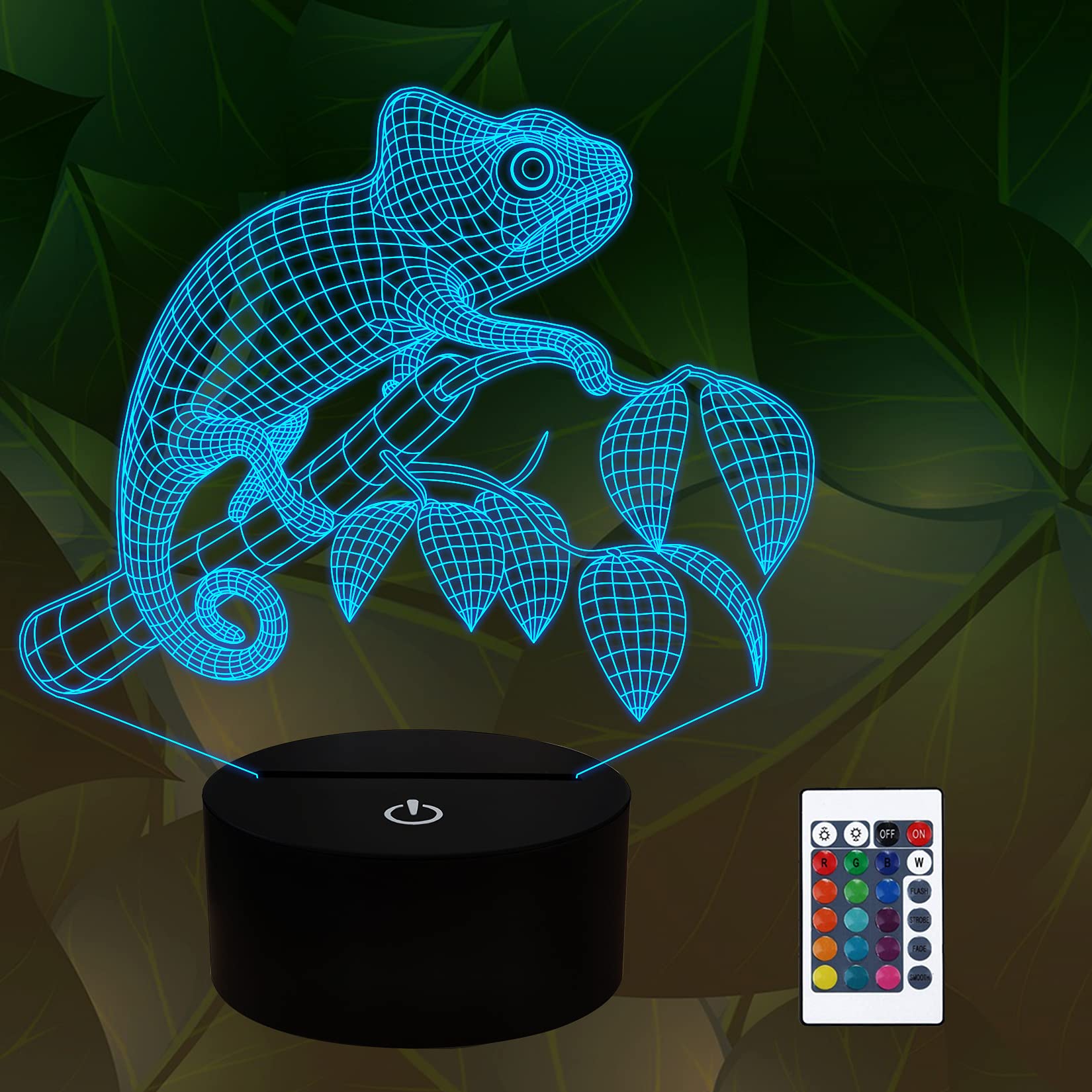 3D Chameleon Night Light Lamp - 16 Color Changing LED Illusion Lamp with Remote Control, Timer & Dimmer - Perfect Reptile Lover Gift for Kids, Teens & Adults - Ideal for Bedroom Decor, Nursery Night Light & Unique Home Gift