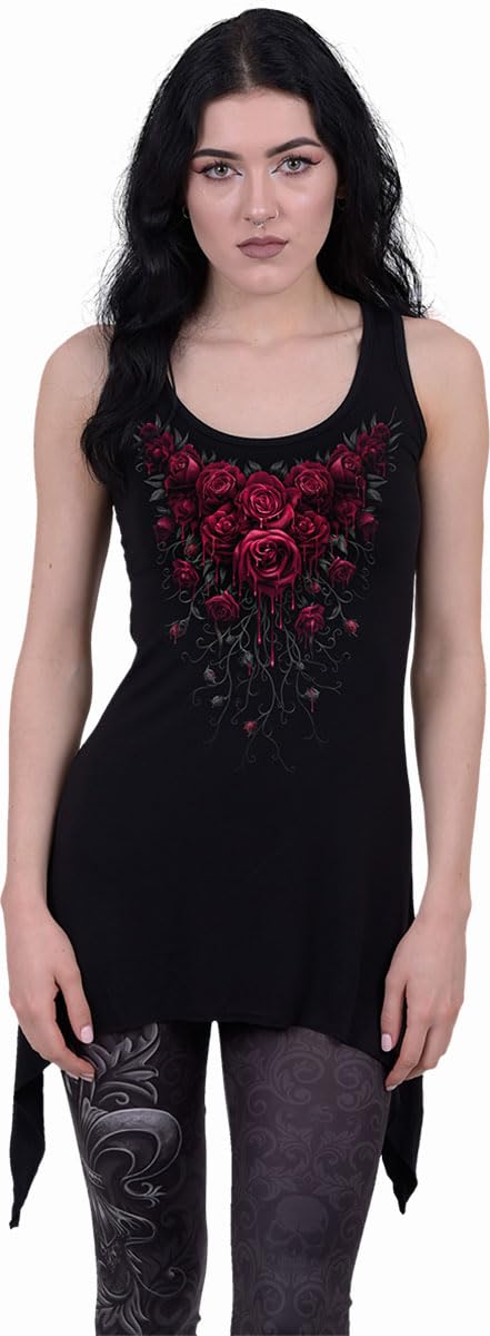 Gothic Spiral Blood Rose Black Camisole Dress for Women - Perfect for Halloween, Cosplay, and Dark Fashion Outfits