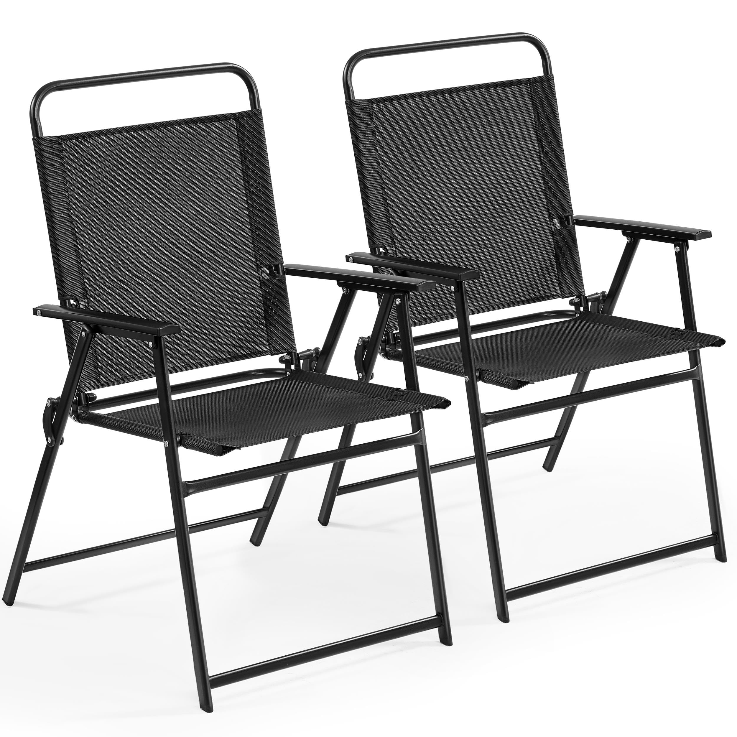 Yaheetech 2-Pack Outdoor Patio Chairs - Foldable Metal Frame Garden Chairs with Armrests, Portable Dining Chairs for Camping, Backyard, Lawn, Deck & Porch - Perfect for Outdoor Relaxation & Entertaining (Black)