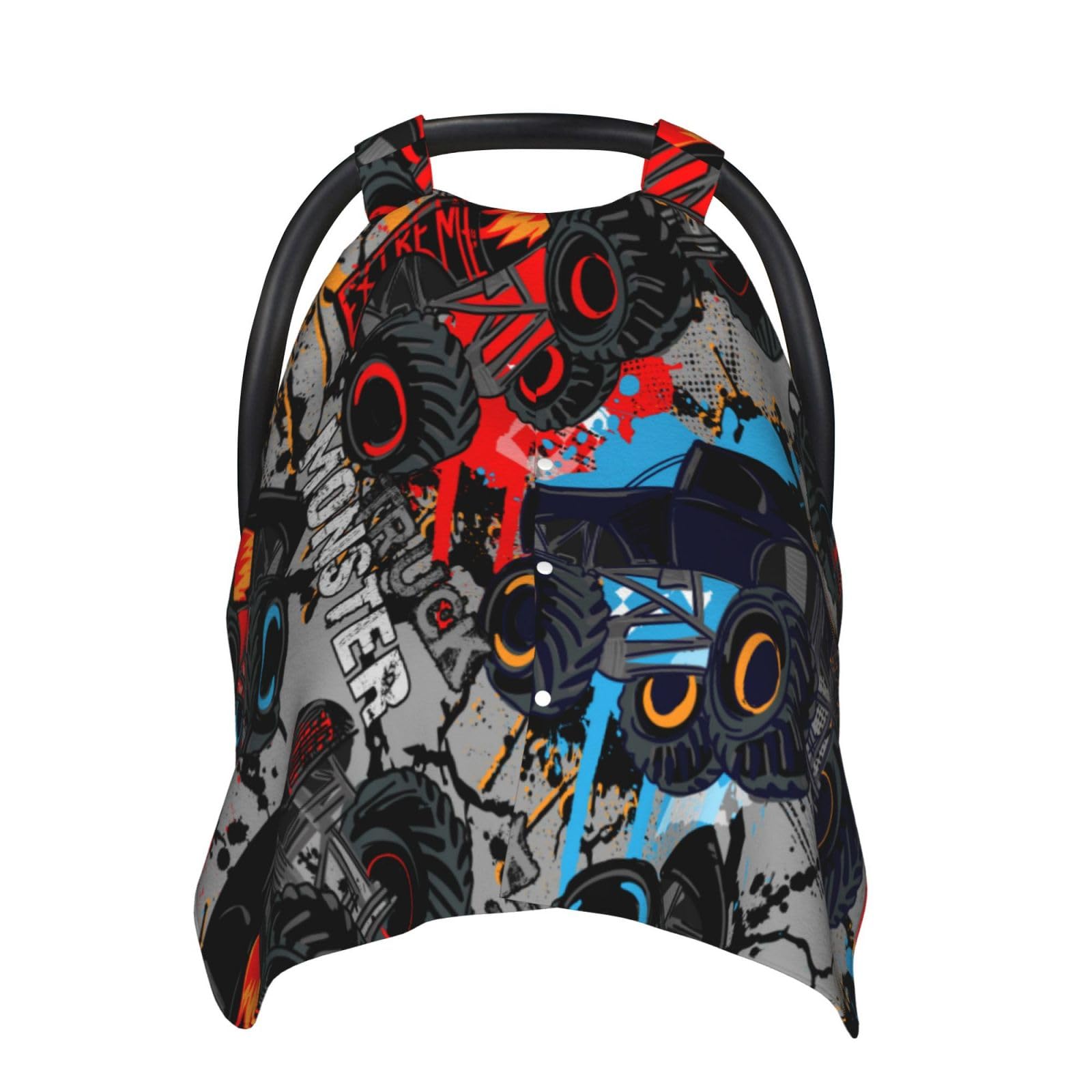Monster Truck Baby Car Seat Cover with Peekaboo Opening - Nursing Car Seat Canopy for Infants & Newborns - Perfect for Travel, Road Trips, and Daily Commutes