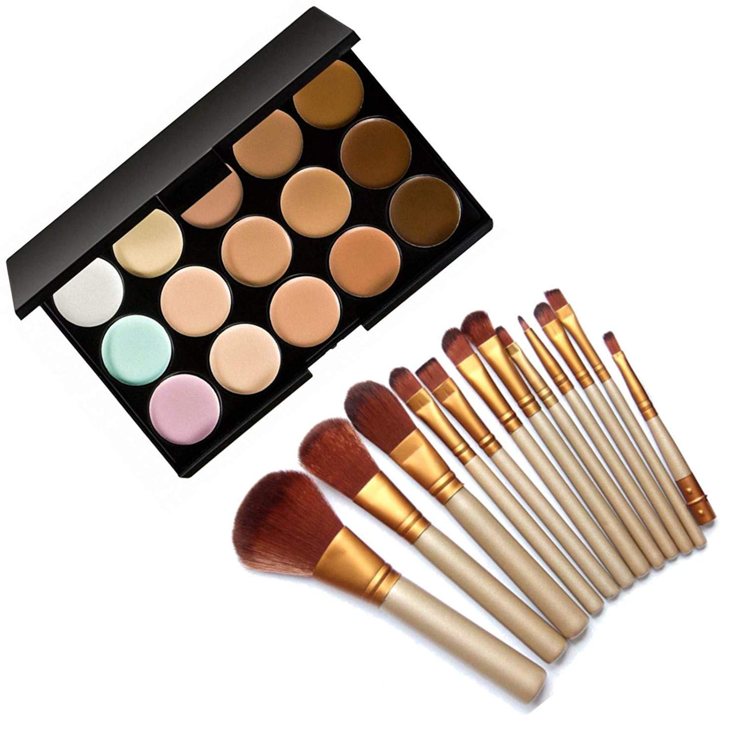 Miss Hot Counter Cream Face Shade 15 Color Concealer with 12-Piece Makeup Brush Set - Full Coverage Foundation for Flawless Skin, Perfect for Daily Makeup & Professional Beauty Looks