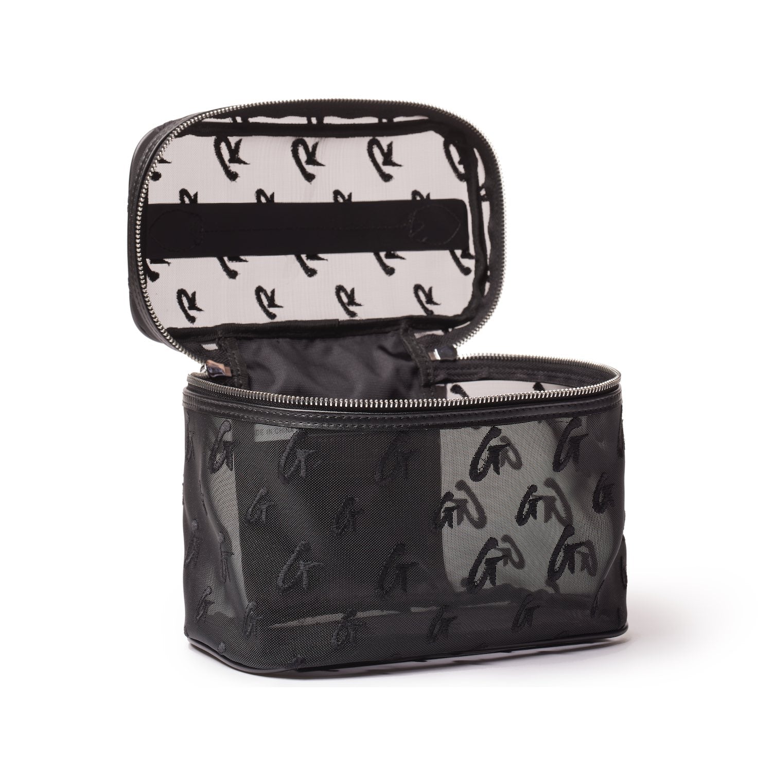 Large Mesh Monogram Toiletry Bag - Black | Waterproof Travel Cosmetic Organizer for Gym, Vacation & Business Trips
