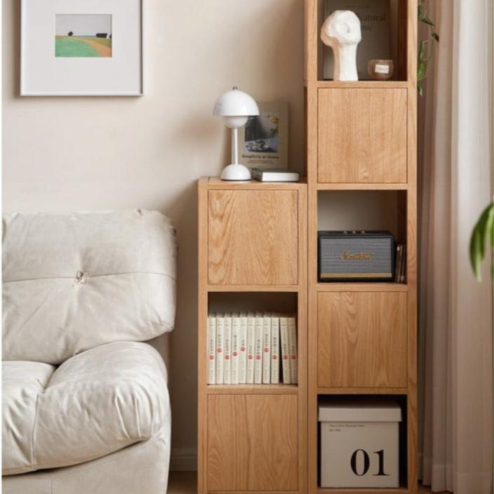 Oak Solid Wood Nordic Corner Bookcase - Modern Bookshelf for Living Room, Bedroom & Office - Space-Saving Storage Solution for Books, Decor & Essentials