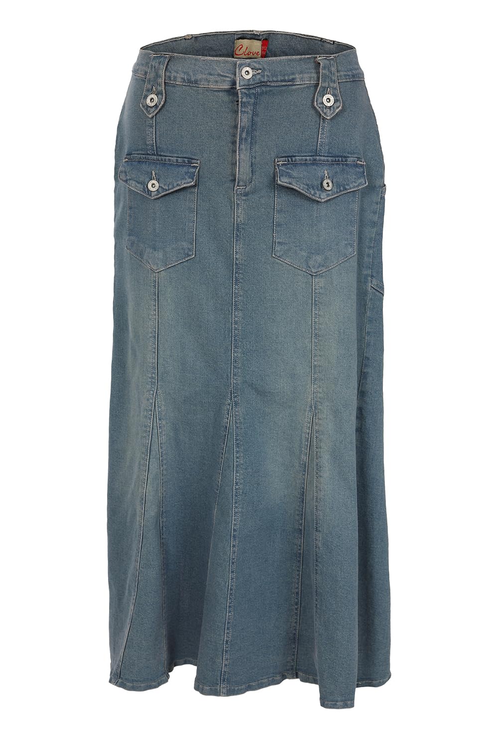 Trendy Blue Denim Flare Jeans Skirt for Women with Front Pocket - Stylish & Comfortable Plus Size Long Denim Skirt (UK 14-22) - Perfect for Casual Outings, Office Wear & Weekend Brunch
