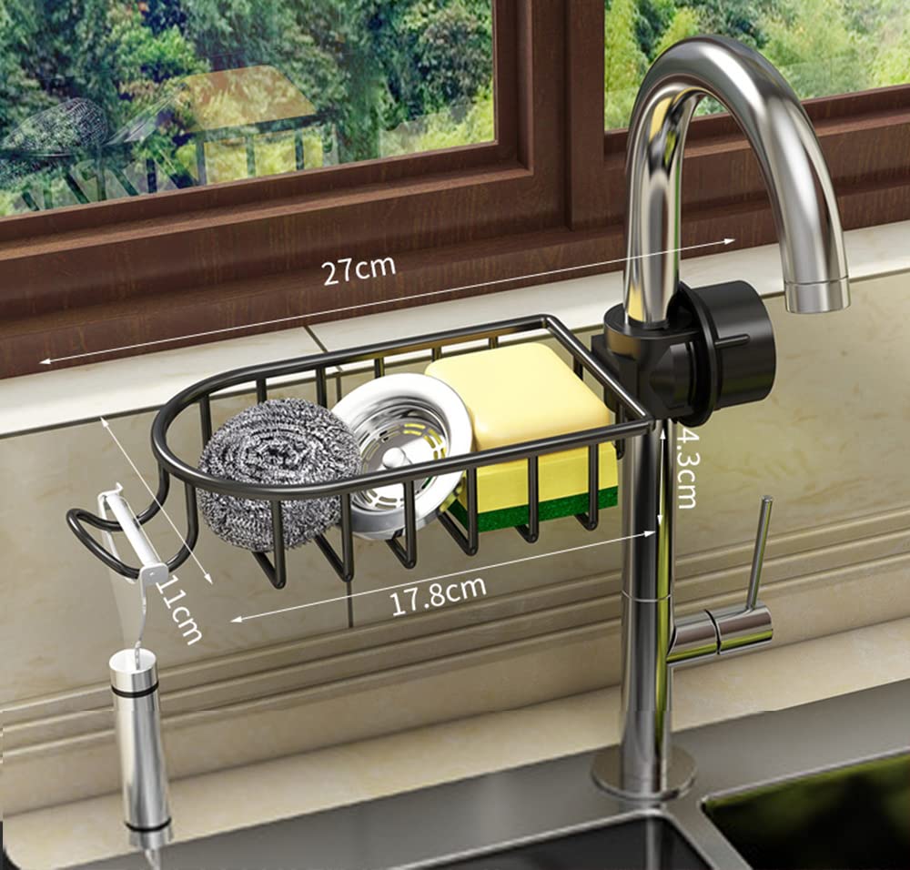 Aluminum Sink Caddy Organizer - Sponge & Soap Holder for Kitchen & Bathroom