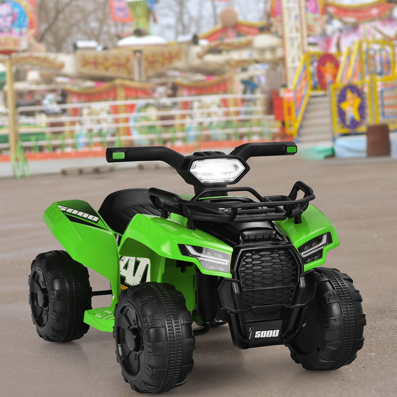 Costzon 6V Kids Electric ATV Quad - Battery Powered Ride-On Toy with Storage Basket, Headlights, Horn & Music for Boys & Girls 18-36 Months | Outdoor Play, Backyard Fun, Birthday Gift (Green)