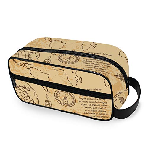 Vintage Globe Compass World Map Makeup Bag - Small Travel Cosmetic Organizer with Handle, Cute Portable Toiletry Pouch for Women | Perfect for Travel, Gym & Daily Essentials Storage