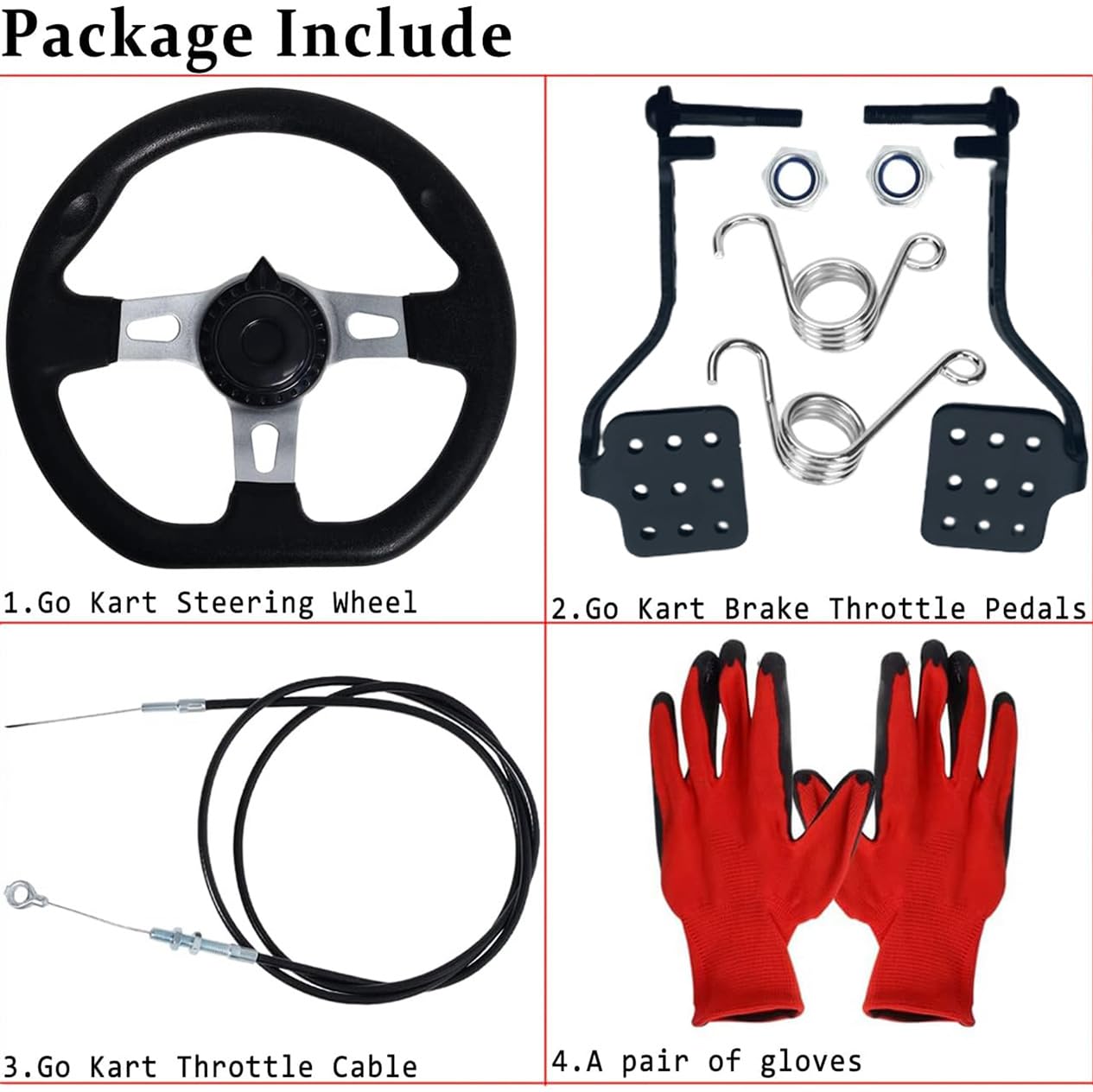 Go Kart Brake Kit & Throttle Pedals with Steering Wheels - Complete Racing Control System for Kids & Adults - Perfect for Off-Road, Backyard, and Track Racing