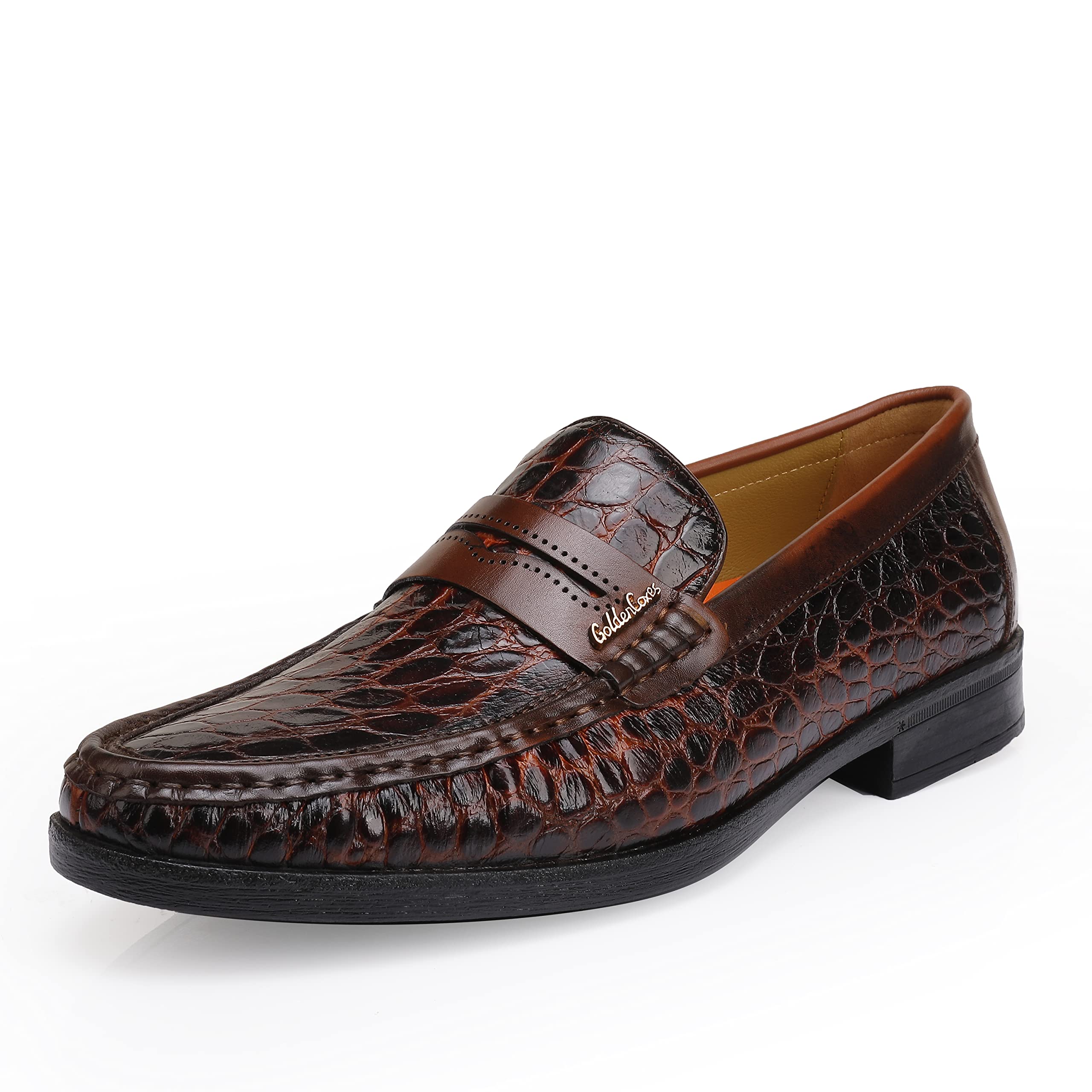 Premium Men's Leather Penny Loafers - Formal Dress Shoes with Crocodile Print - Soft Slip-On Loafers for Business & Wedding - Comfortable Office & Evening Wear