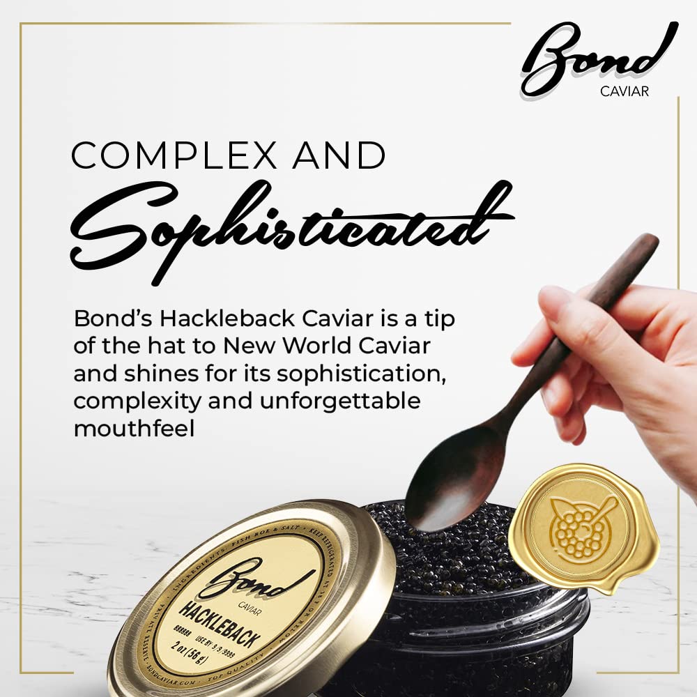 Premium Bond American Hackleback Caviar - Gourmet Black Sturgeon Roe, Small Pearl Caviar with Malossol Sea Salt - 2oz (56g) Glass Jar - Luxury Gift for Weddings, Fine Dining & Special Occasions
