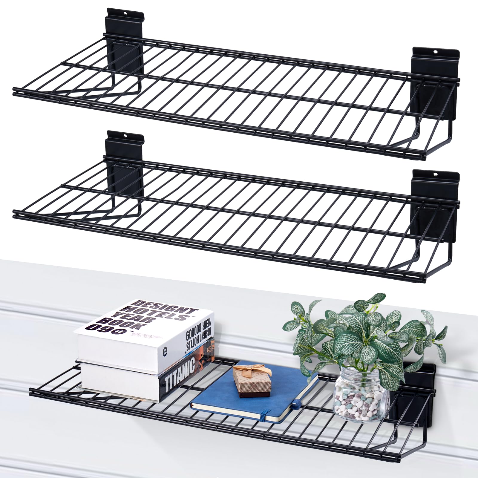 Heavy Duty 24-Inch Slatwall Shelves 2 Pack - Durable Garage Storage Shelving System for Organizing Tools, Sports Gear & Home Supplies - Slatwall Accessories & Wire Shelves for Retail, Garage & Workshop Use