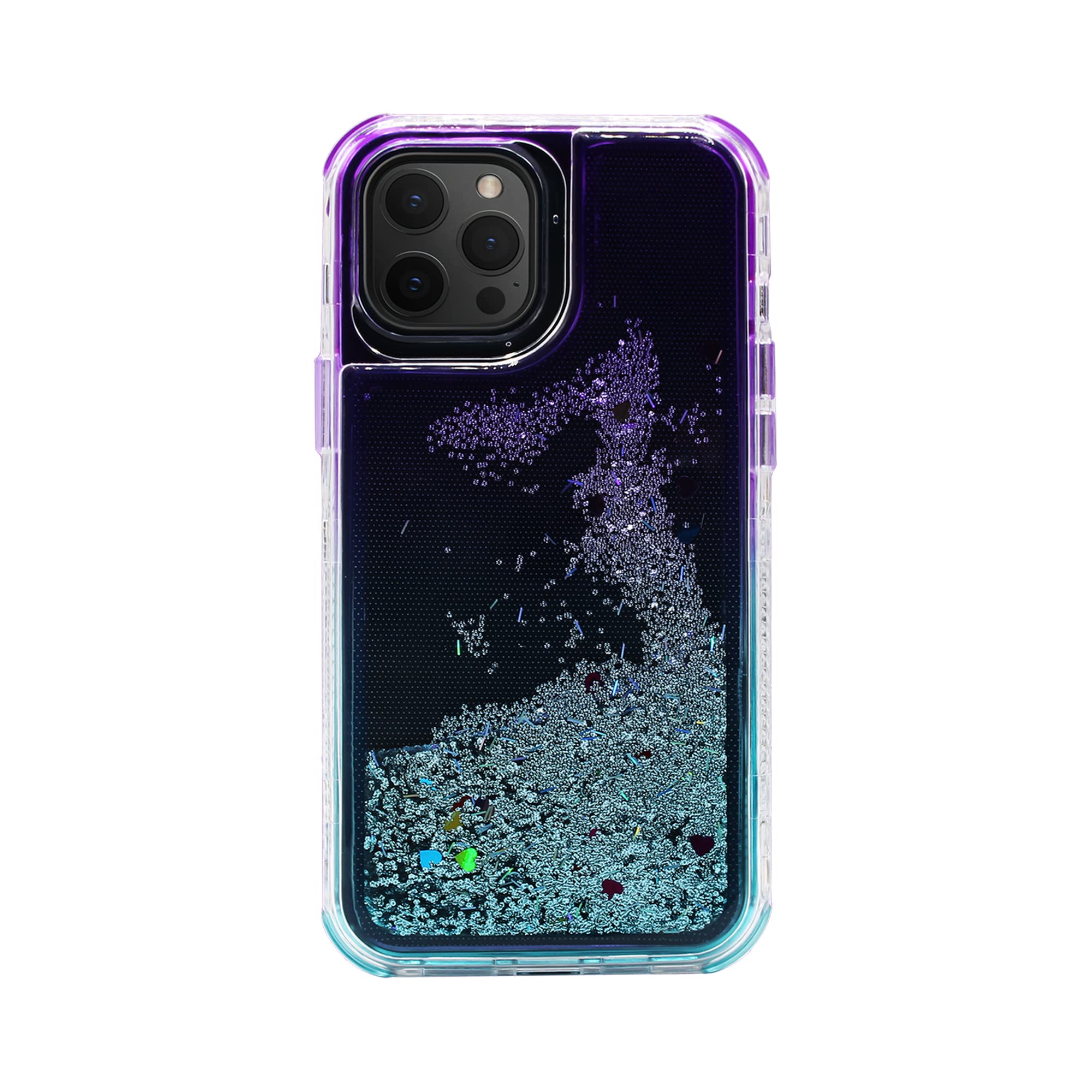 Shockproof Glitter Phone Case for iPhone 12 Pro Max - Cute 2-Tone Moving Sand Cover with Anti-Scratch Protection | Stylish Purple & Sky Blue Design | Perfect for Daily Use, Travel, and Gift Giving