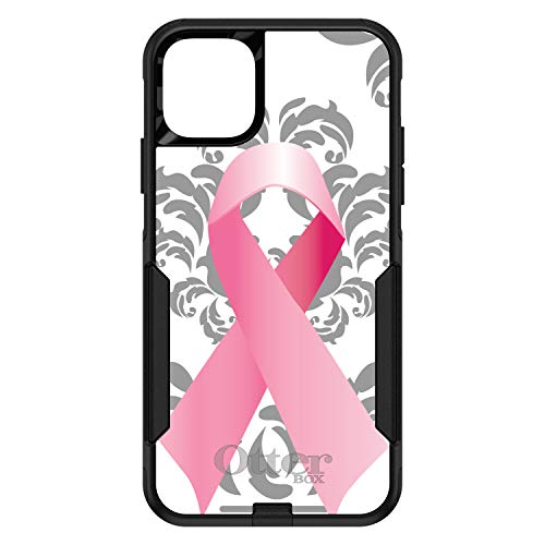 Grey Damask Pink Ribbon On Black Case