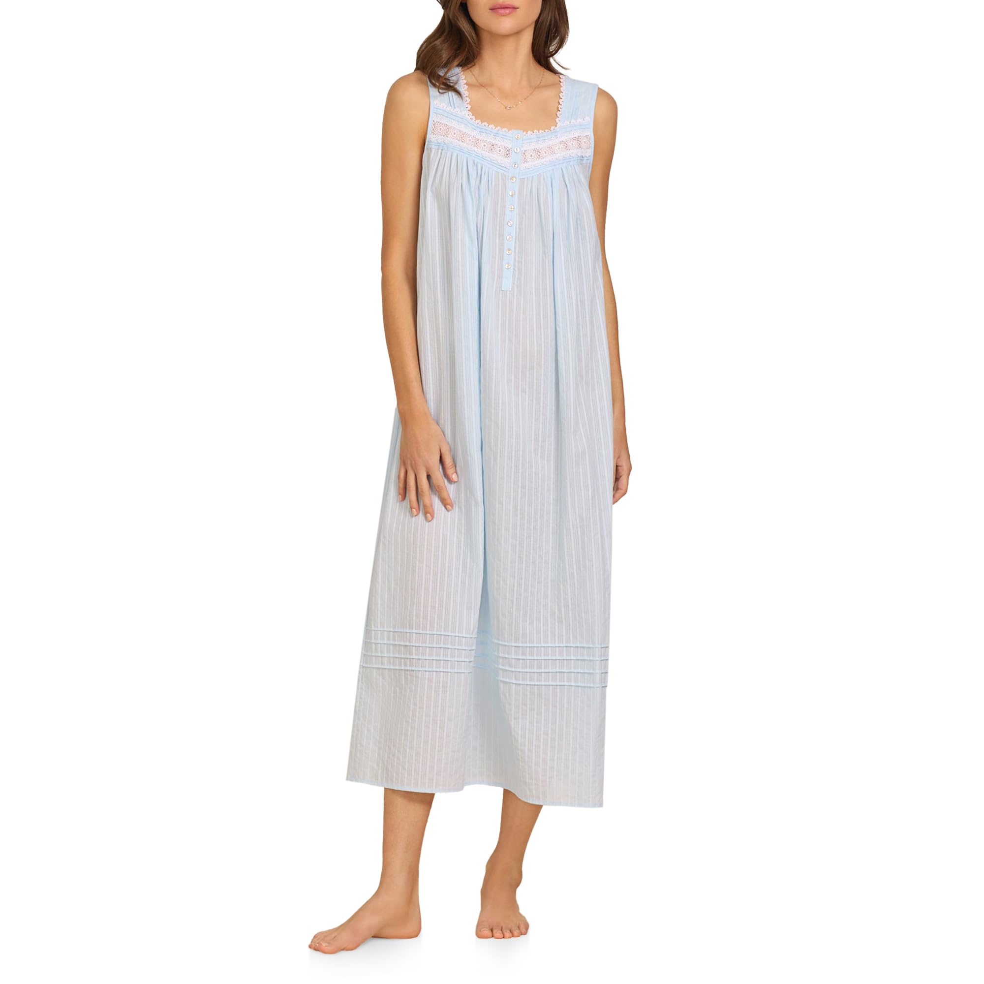 Eileen West Women's Blue Cotton Dobby Stripe Sleeveless Nightgown - XL Size Comfortable Ballet Sleepwear for Women, Perfect for Bedtime & Lounge Wear