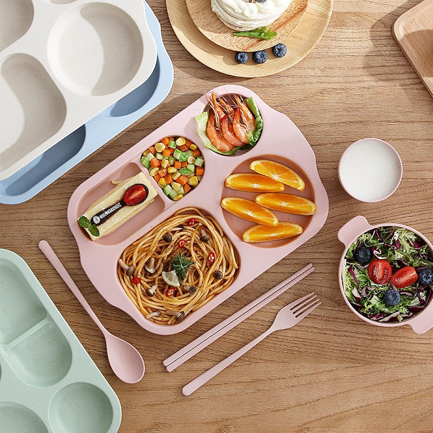 **Nicunom 8 Pack Unbreakable 5-Compartment Wheat Straw Divided Plates – BPA-Free, Microwave & Dishwasher Safe, 11 Inch – Perfect for Kids & Adults Lunch, Picnics, School, and Office Meals**