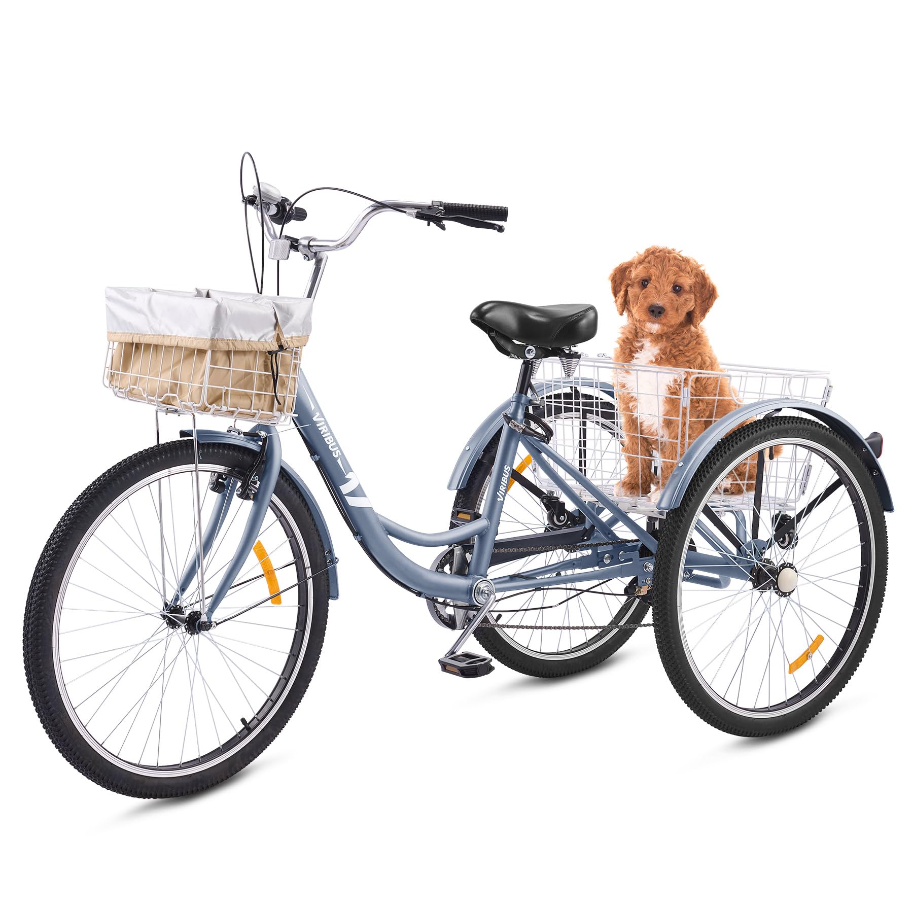 Viribus 24-26 Inch 7-Speed Adult Tricycle for Women & Men - Heavy Duty 400 lb Capacity 3-Wheel Bike with Front & Rear Baskets - Perfect for Commuting, Grocery Shopping & Senior Recreation