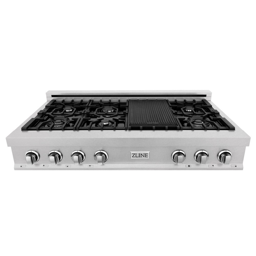 ZLINE 48-Inch Professional Gas Rangetop with 7 High-Power Burners & Porcelain Cooktop - Satin Stainless Steel (RTS 48) - Perfect for Home Chefs & Commercial Kitchens