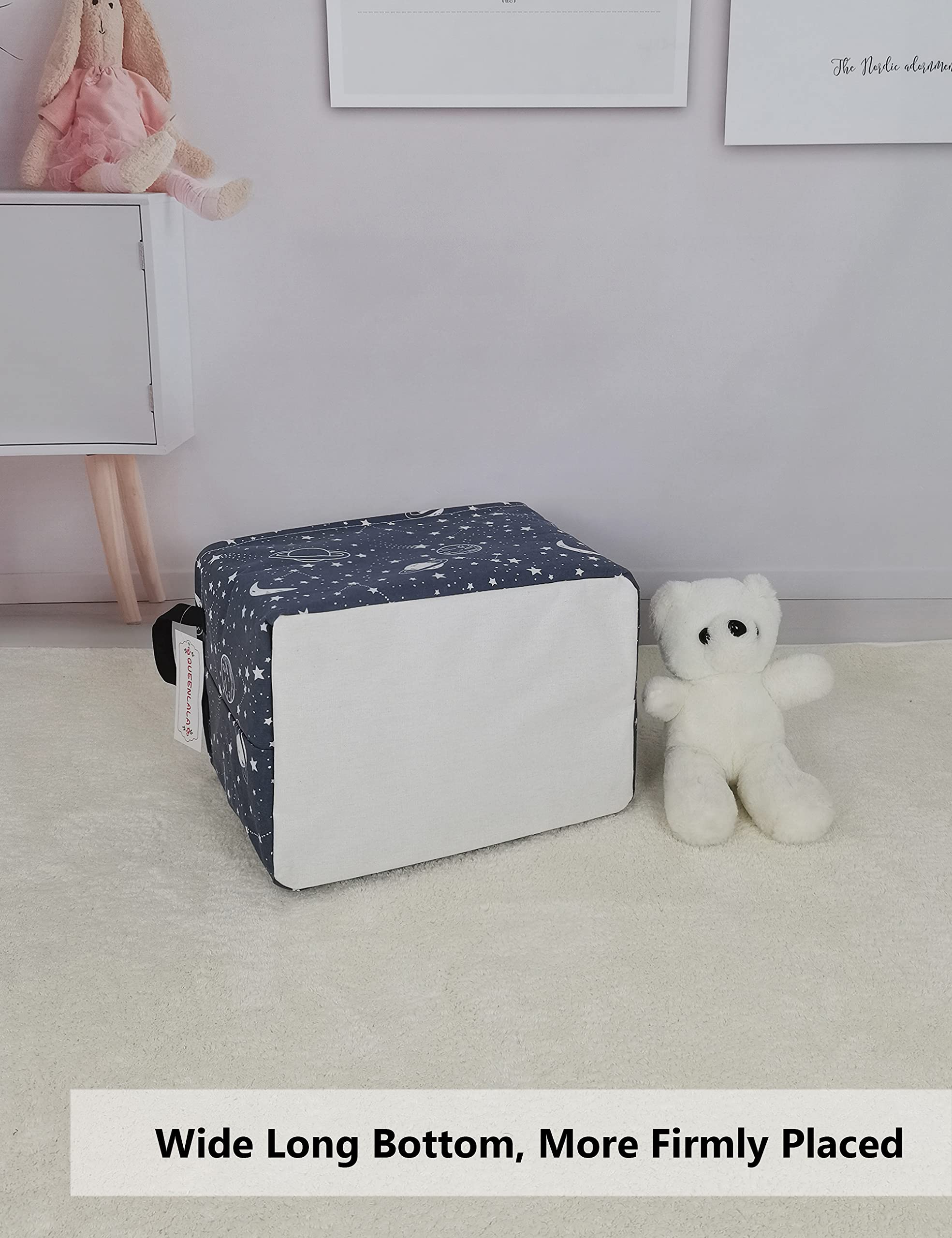 QUEENLALA Foldable Rectangular Laundry Hamper Basket - Storage Organizer for Nursery, Bedroom, Office & Closet | Multi-Purpose Toy Bin & Shelf Basket (Blue Starry Sky Design) - Perfect for Kids' Room Organization & Home Storage Solutions