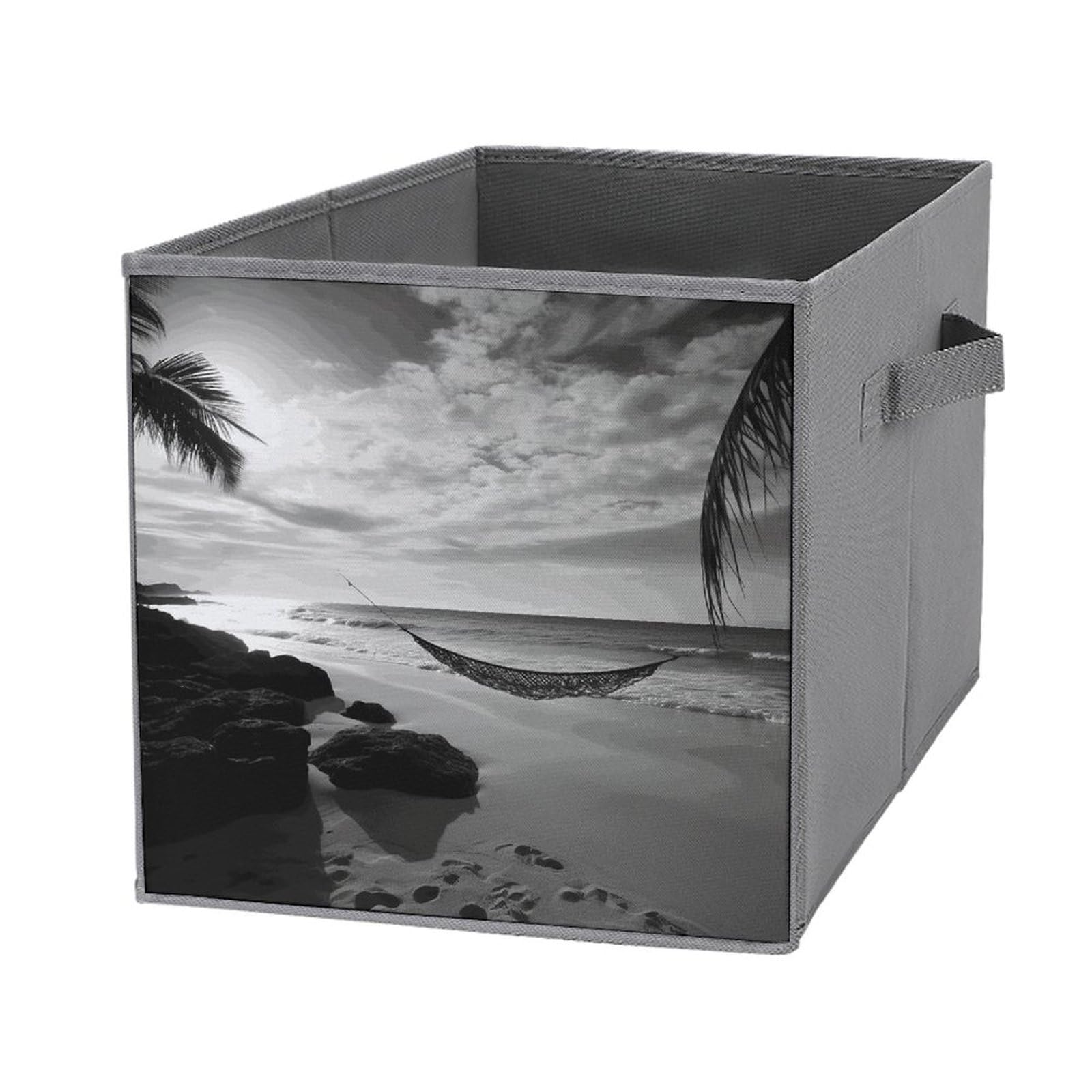 Collapsible Storage Bins with Handles - Black and White Beach Pattern Foldable Storage Boxes for Shelves, Closet & Home Organization | Multi-Purpose Storage Baskets for Bedroom, Bathroom, Laundry & Beach Trips